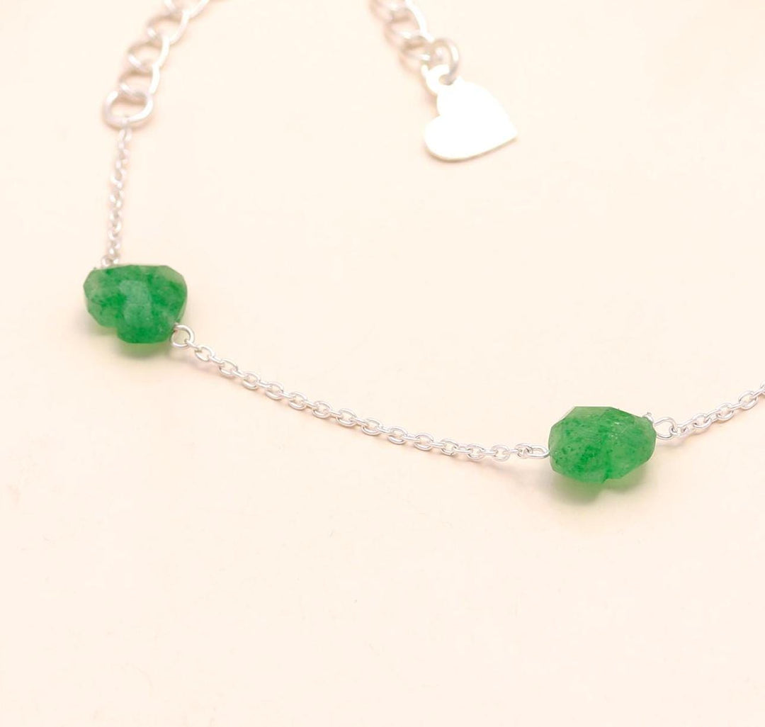 Green Strawberry Heart Bracelet, Quartz Faceted Heart Beads Bracelet, 925 Silver Bracelet, Handmade Jewelry, Women's Gift Chain Bracelet