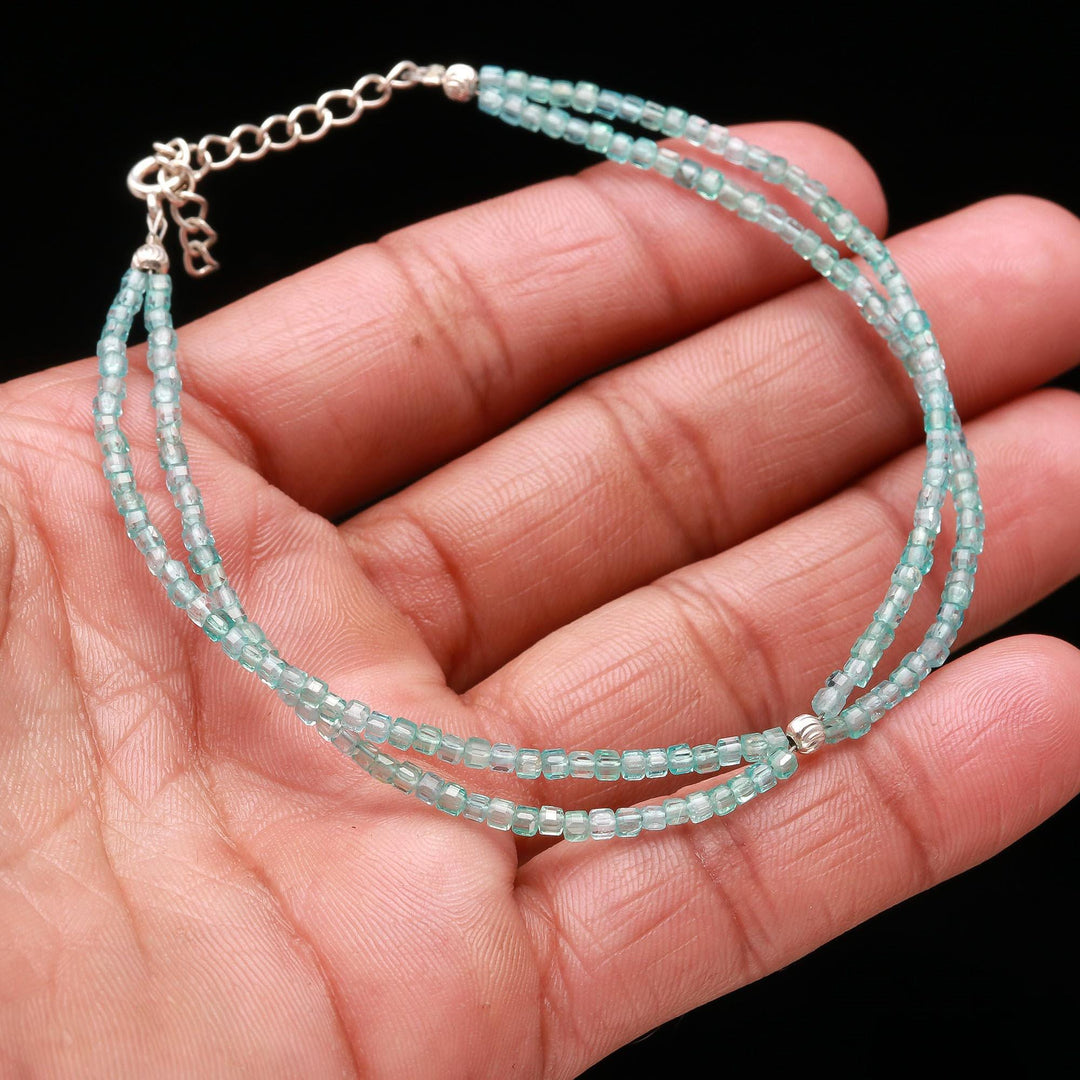 Pretty Sky Apatite Box Beads Bracelet, Handmade Faceted 2 MM Beads Bracelet, Bridesmaid Gift, Everyday Jewelry, Bracelet Gift for Her