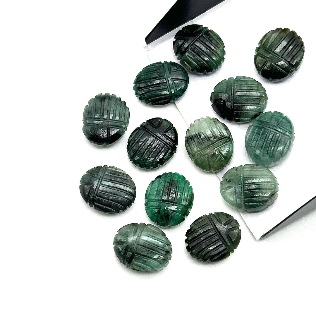 AAA Emerald Scarab Shape Briolettes, Natural Emerald Sracab Carving Beads, Beetle Shape Hand Carved Stones, 12X10 MM Insect Beads