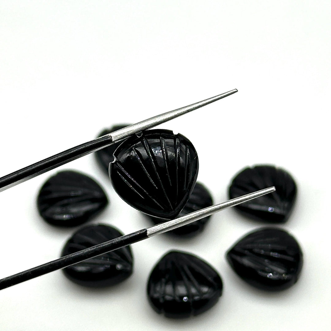 Natural Black Onyx Carved Shell Shape Beads, 12 MM Shell Beads, Carved Gemstone, Seashell Charm Gemstone, Hand Carved Beads, Onyx Charms
