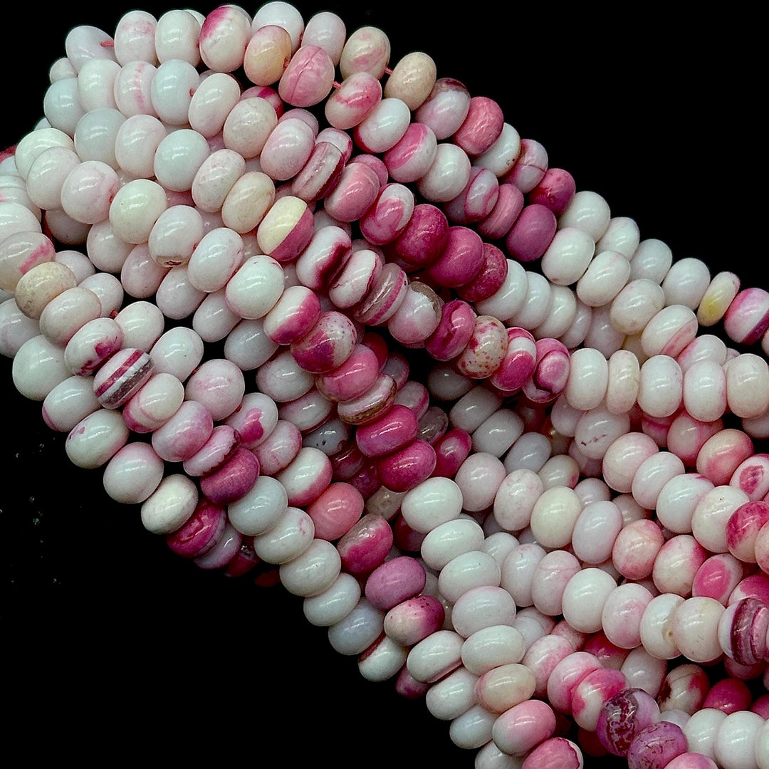 White & Pink Opal Smooth Rondelle Beads, Shaded Opal Beads for Jewelry Making, Wholesale Loose Opal Beads, 8 MM Pastel Opal for Craft Making