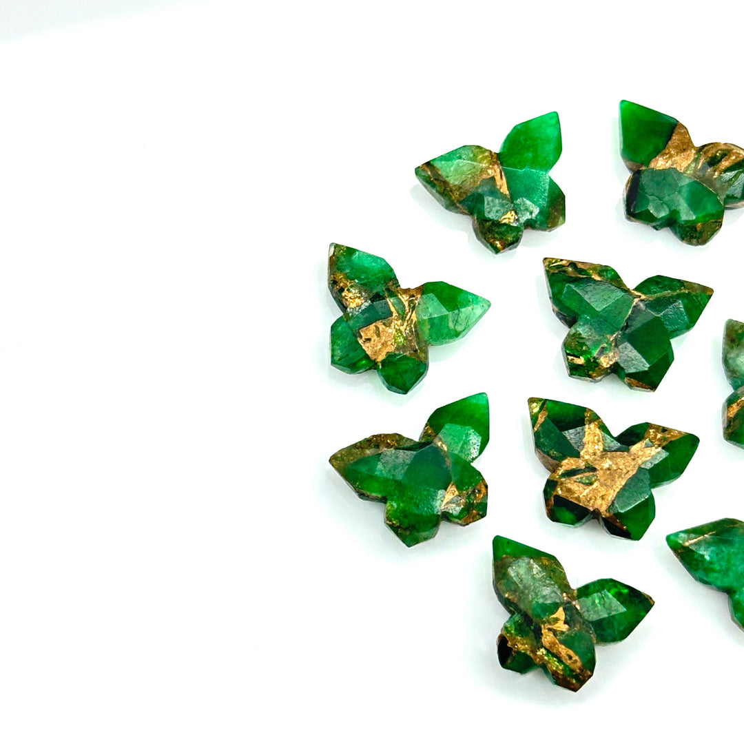 Green Mohave Copper Turquoise Butterfly Shape Beads, Turquoise Butterfly, Faceted Butterfly Gemstone, Green Turquoise Carving Beads 14x10 MM