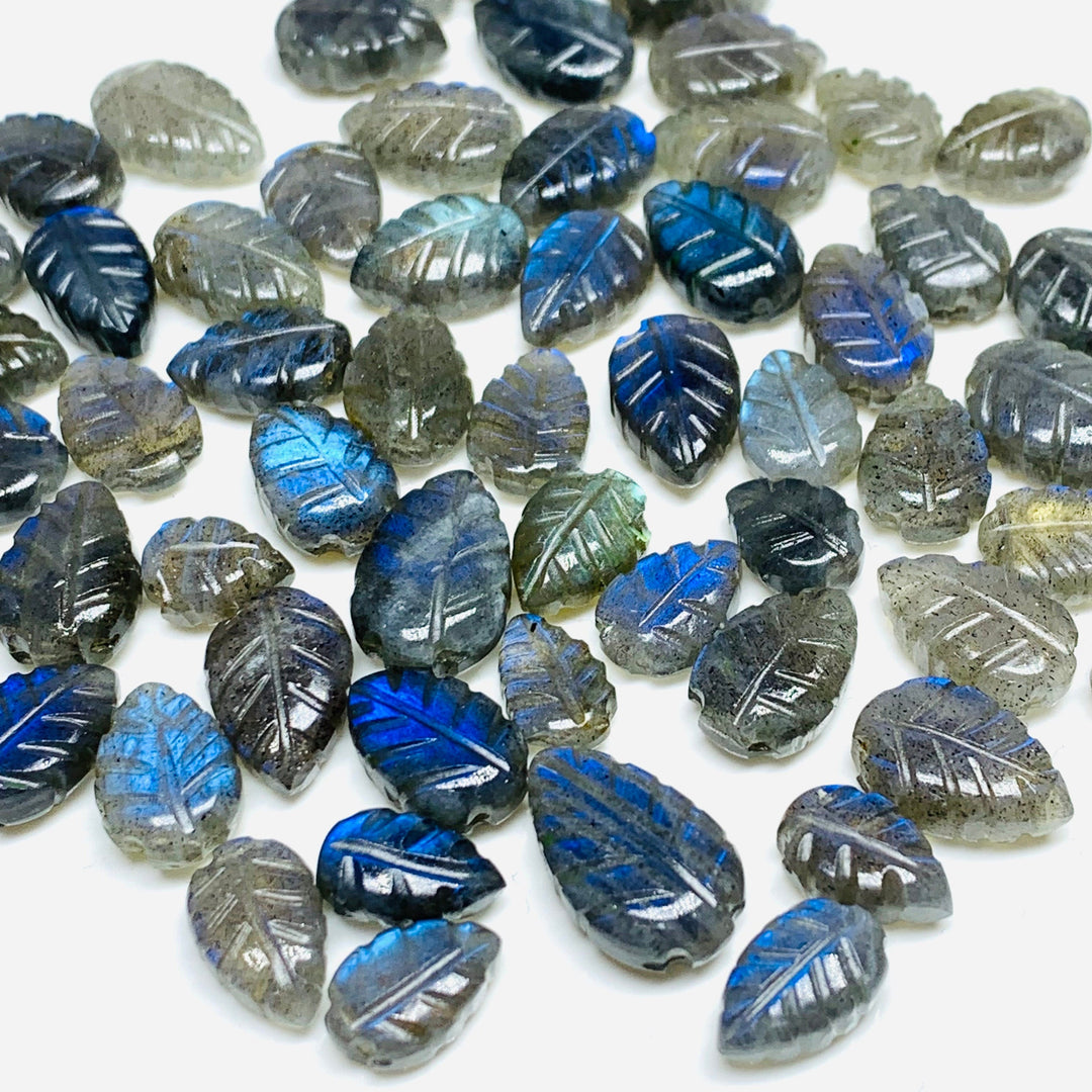 2,5,6,7,8,9,10 Pcs 100% Natural Labradorite Leaf Shape Carving , Leaf Shape Carved Gemstone, Gemstone For Jewellery 8-10 mm