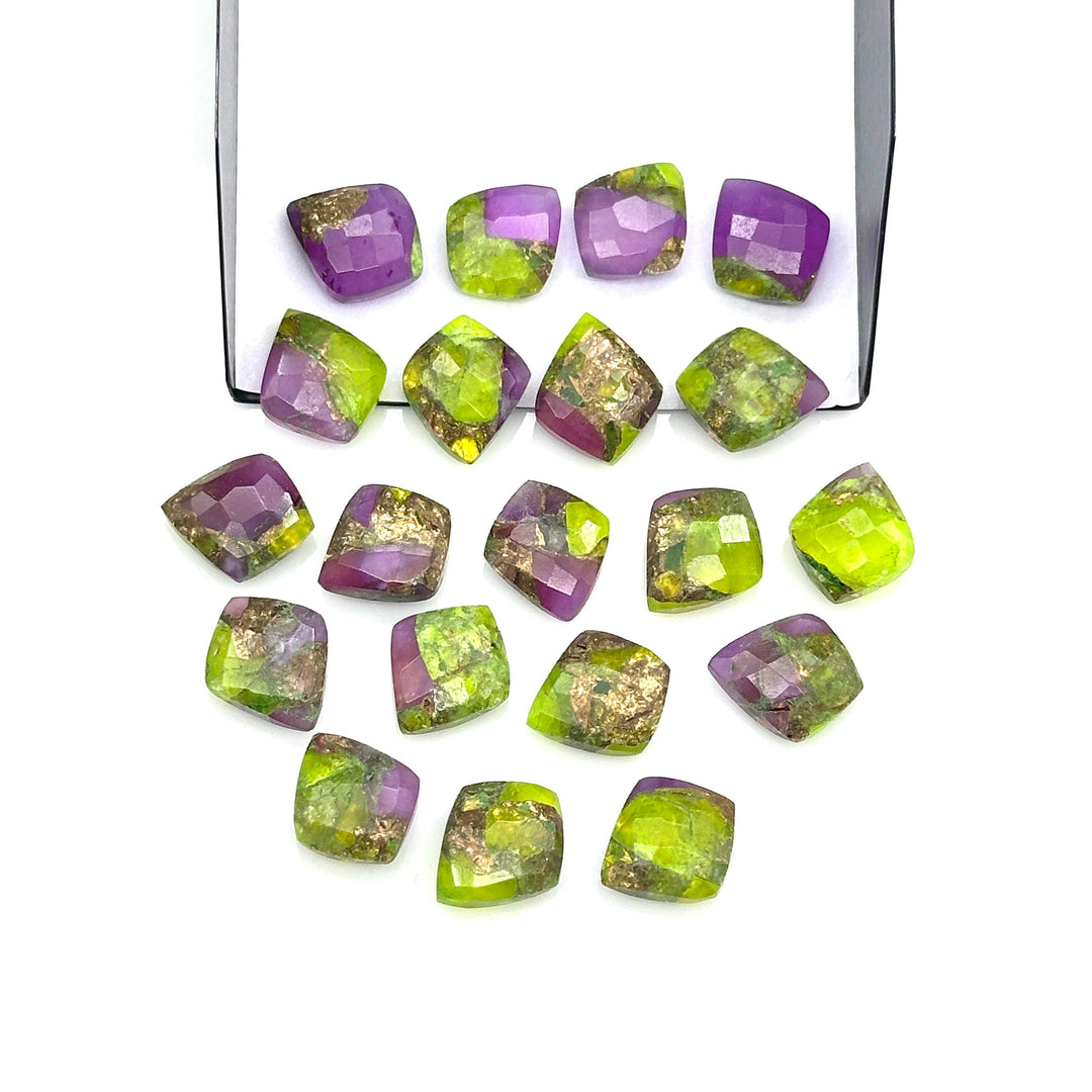 Neon UV Light Beads, Neon Green & Purple Turquoise Leaf Shape Beads, Turquoise Faceted Leaves Briolette's, Hand Carved Leaf Beads, 10X12 mm