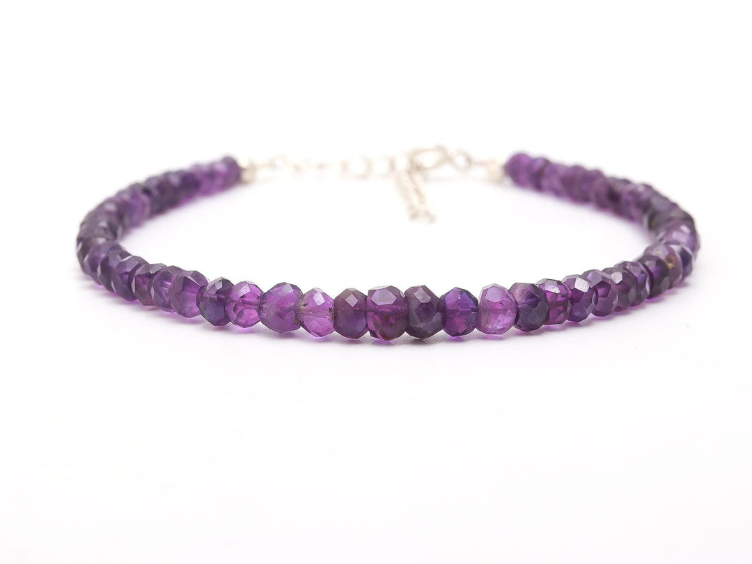 Natural Amethyst Beaded Bracelet, Purple Amethyst Beads Bracelet, February Birthstone Gift For Her, 4 MM, 925 Silver Bracelet For Her