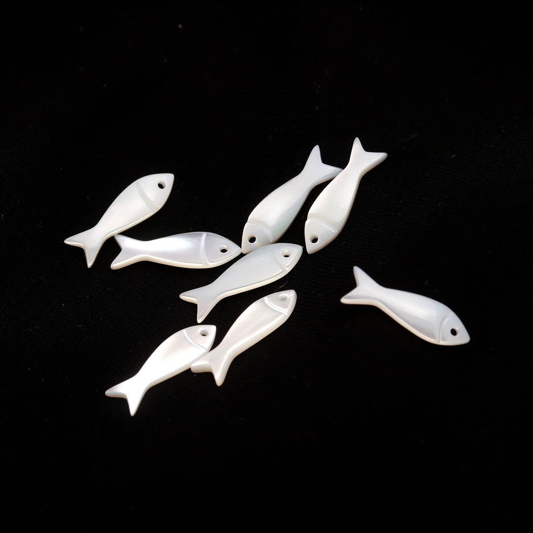 AAA Mother of Pearl Fish Shape Gemstone Charms Beads, Jewelry Making Stones, 15 MM