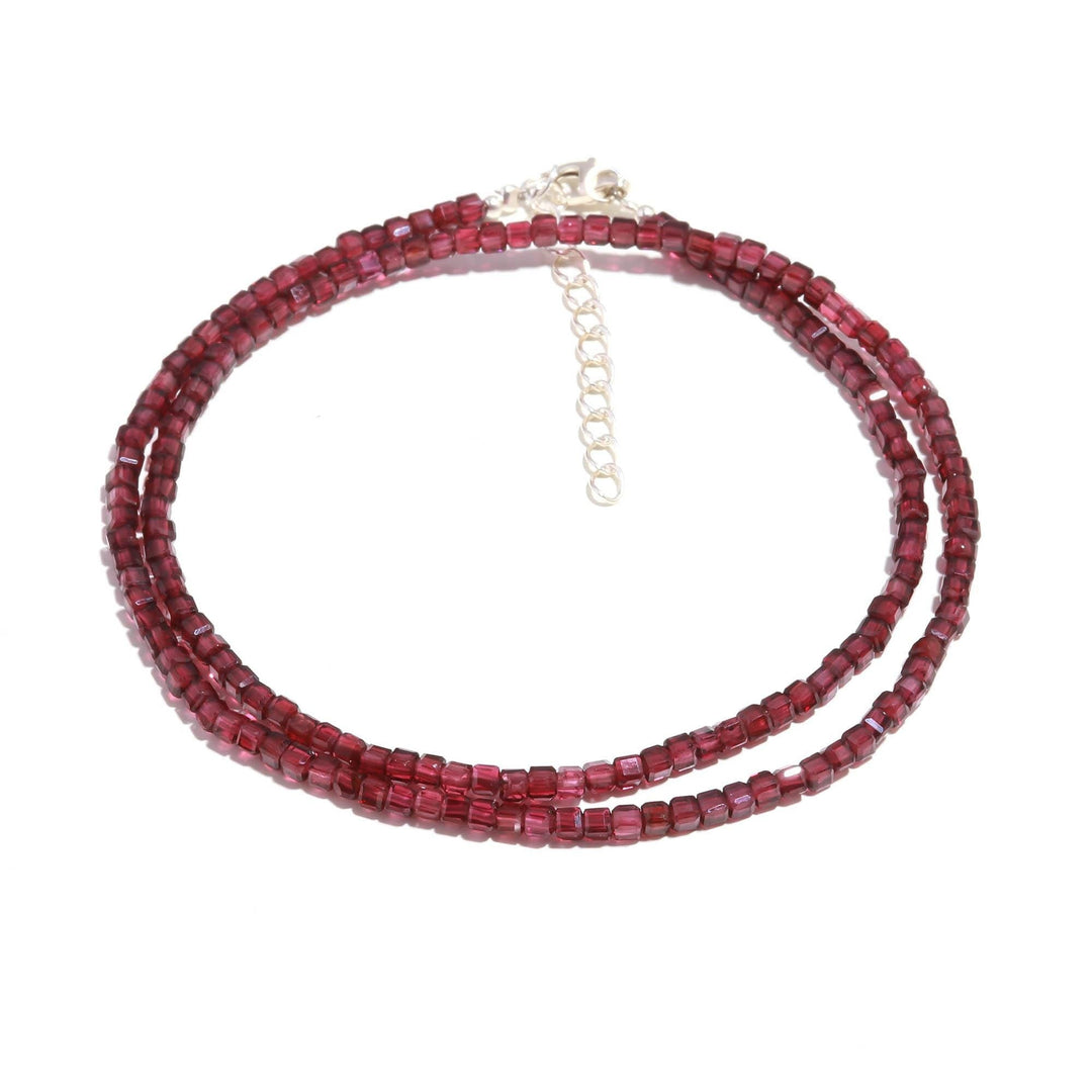 Natural Garnet Beaded Necklace, Red Garnet Faceted Box Beads Necklace, January Birthstone Jewelry, Gift for Her, Bridesmaid Gifts