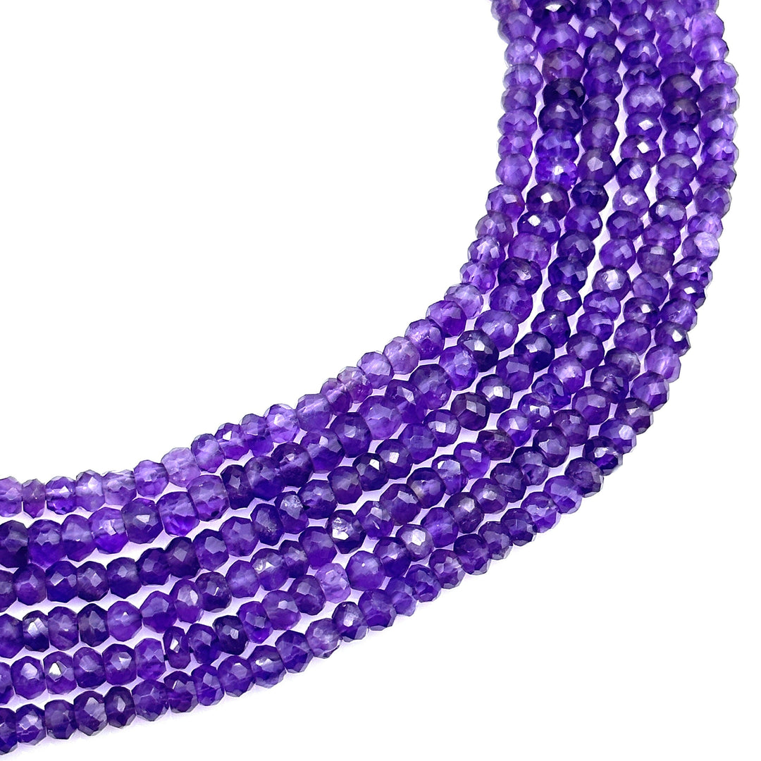 Natural Amethyst Faceted Rondelle Beads, Amethyst Faceted Jewelry Making Loose Beads, Purple Amethyst Crystals, 4 MM Wholesale Crafts Beads