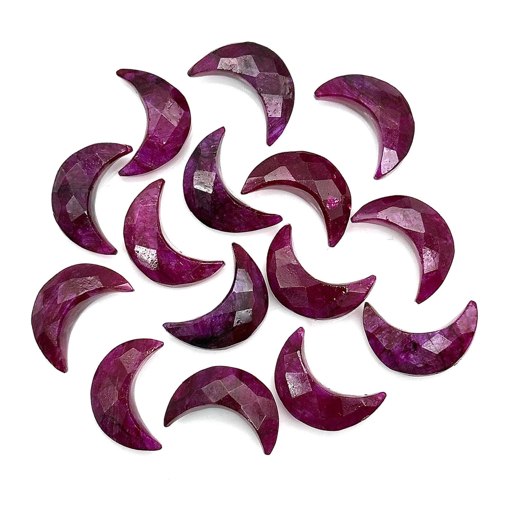 Red Ruby Moon Briolettes: Faceted Gemstone Beads, 17mm