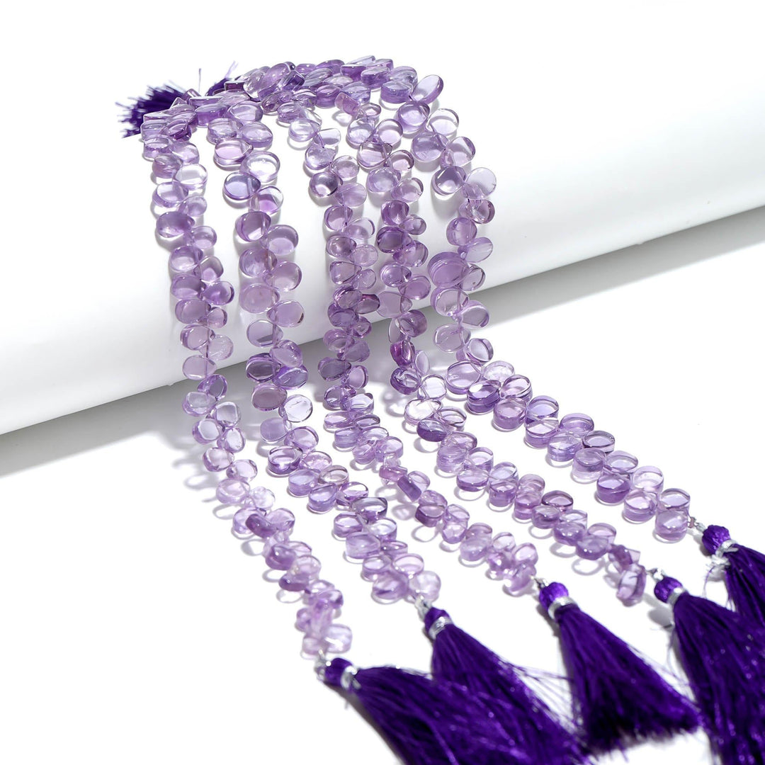 Natural Amethyst Pear Shape Beads, Purple Amethyst Smooth Pear Side Drill Beads for Jewelry Making, 7 Inch, 8-9 MM