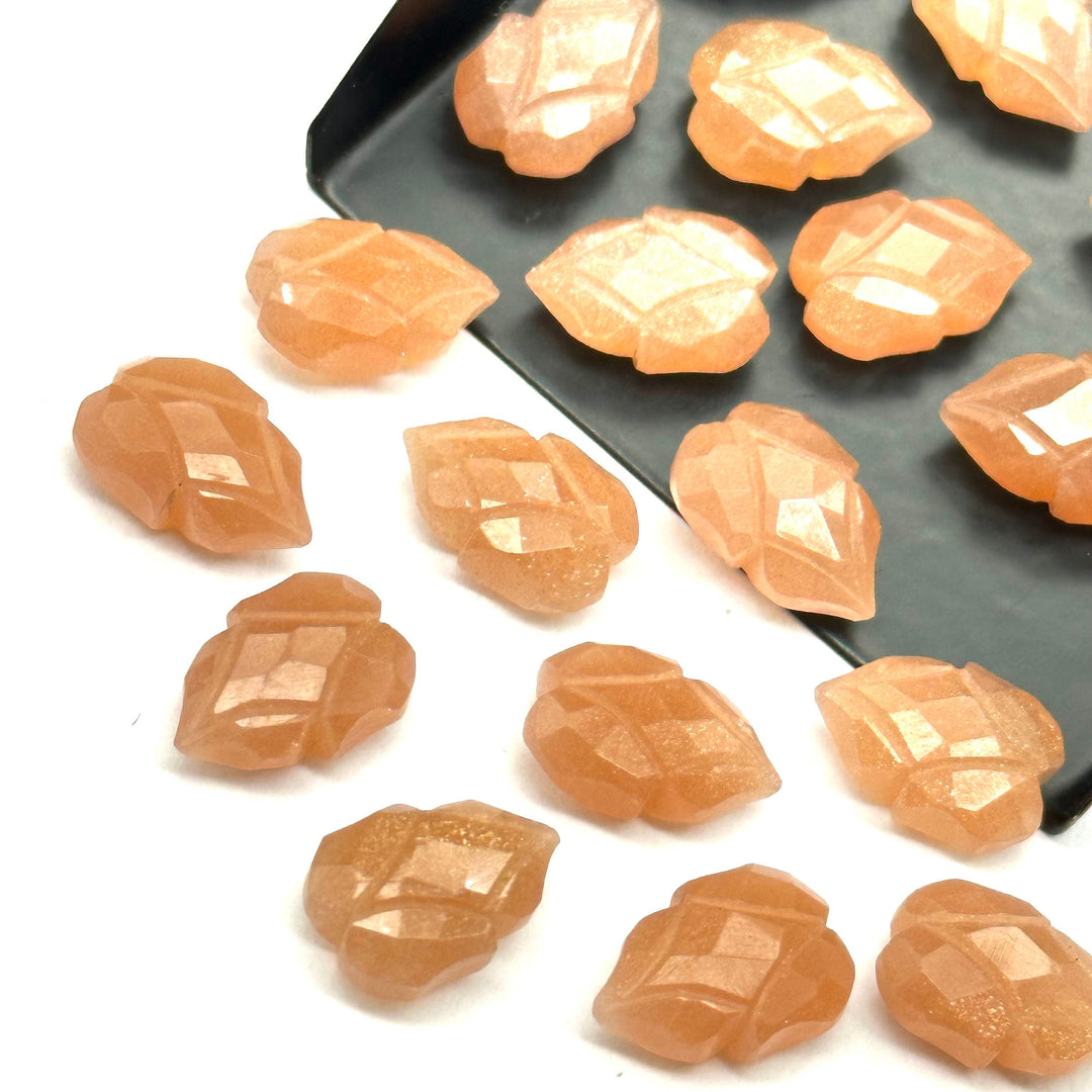 Peach Moonstone Leaf Shape Carving Beads, 9X13 MM Peach Moonstone Gemstone Briolette's, Leaves Shape Faceted Gemstone For Jewelry Making