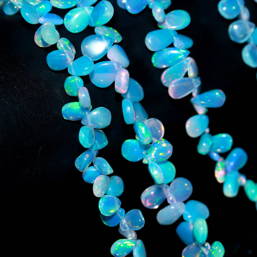 Light Blue Opal Pear Shape Beads, AAA Fire Ethiopian Opal Pear Shape Gemstone Beads, Jewelry Making Welo Opal Beads, 4-8 MM