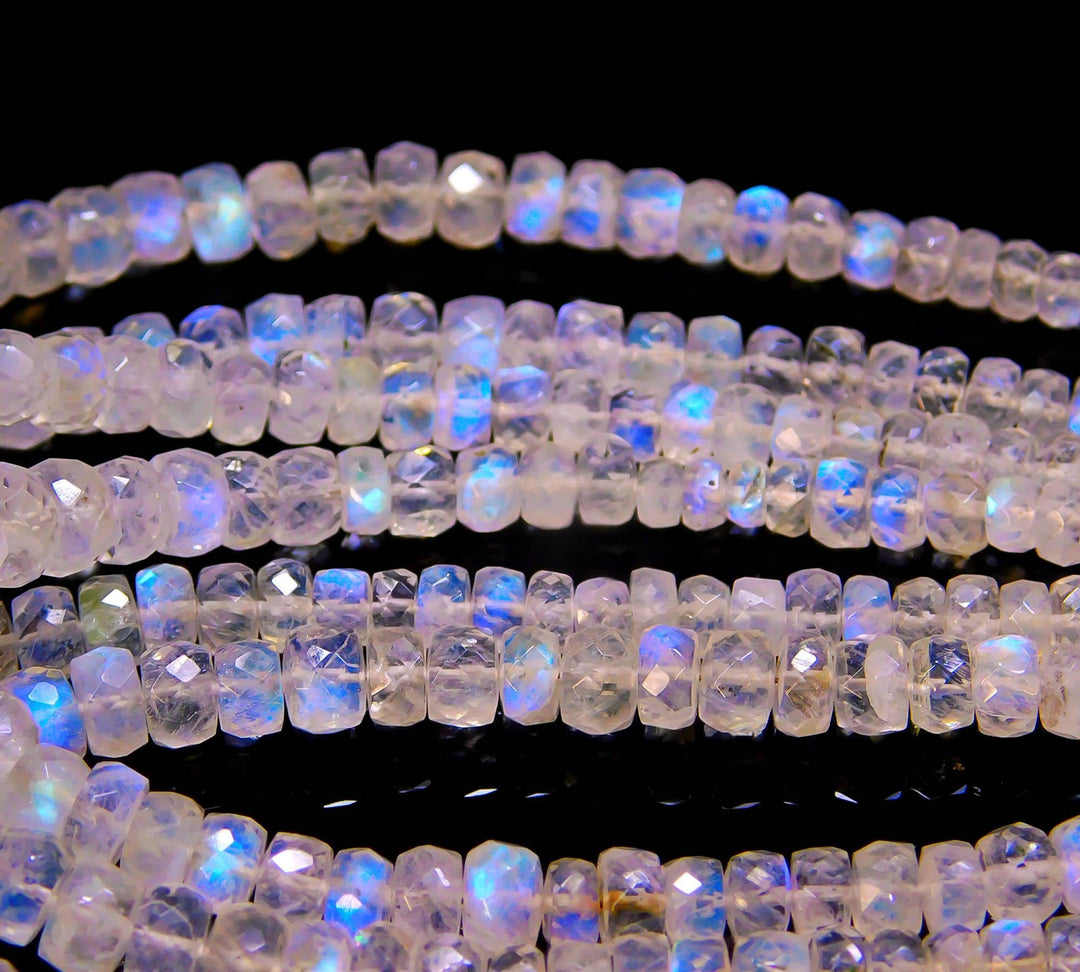 Faceted Rainbow Moonstone Rondelle Beads: 4-5 mm, 4 Inch Strand