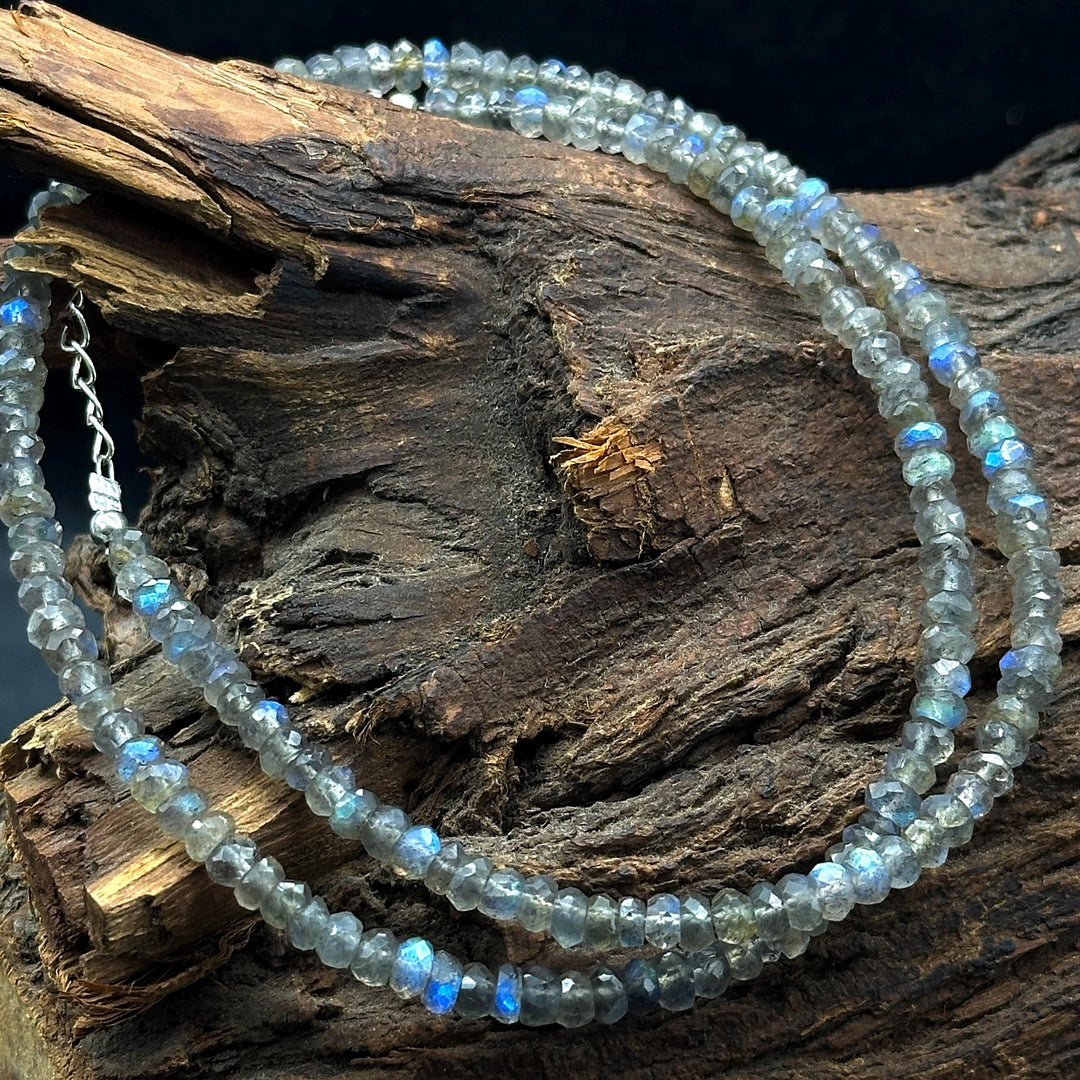 Natural Labradorite Fire Beads Necklace, Flashy Faceted Rondelle Beads Necklace, 3-4 MM Healing Gemstone Necklace, Bridesmaid Gifts
