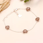 Load image into Gallery viewer, Natural Smokey Quartz Heart Shape Beads Bracelet, Brown Quartz Heart Beads Bracelet, Girl's Gift Chain Bracelet, 925 Silver Gift for Her