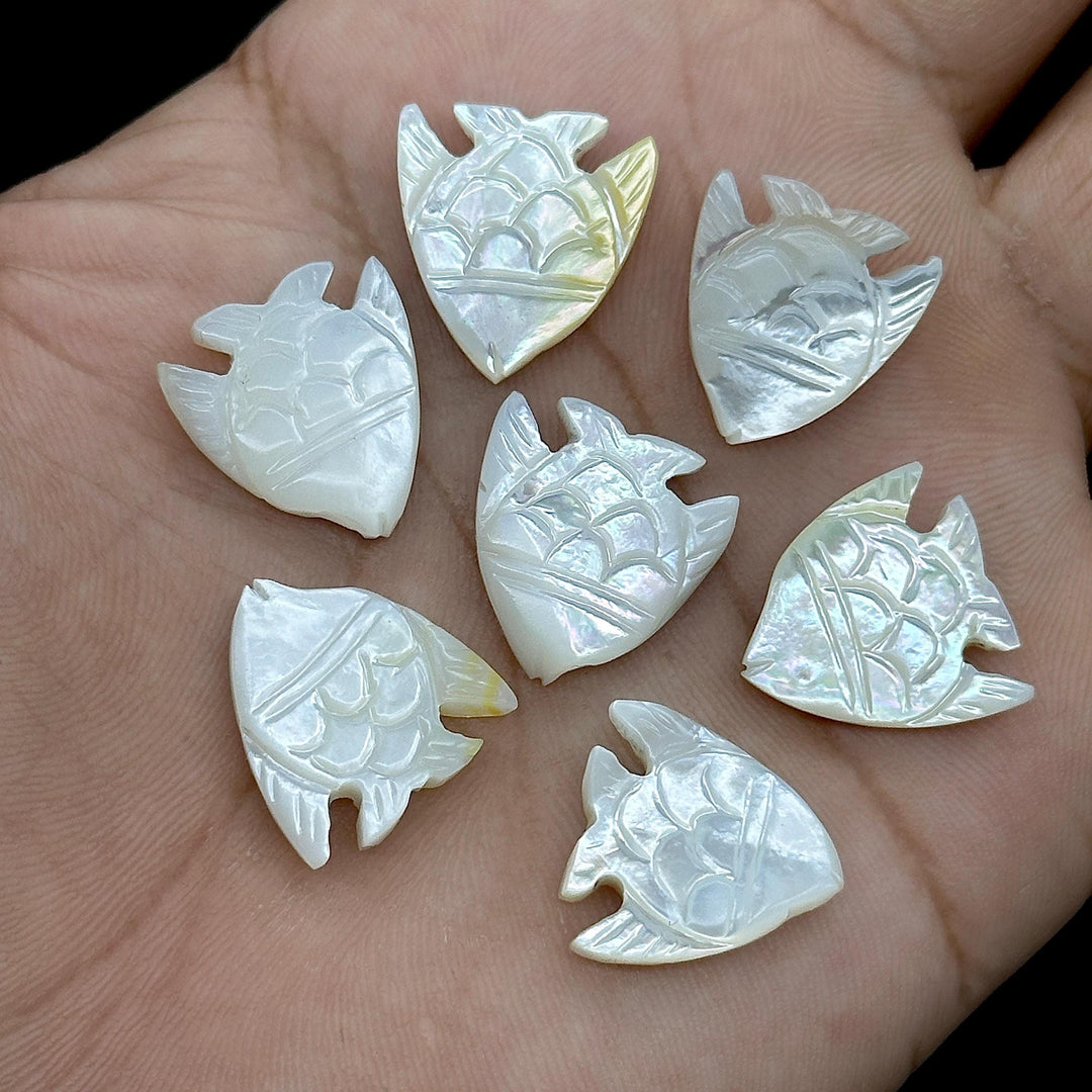 Hand Carved Mother of Pearl Fish Beads: AAA Gemstone (16X17 MM)