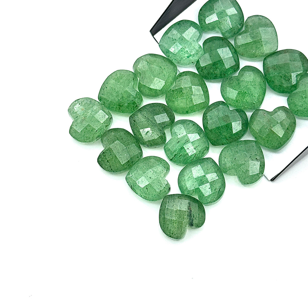 Faceted Green Strawberry Quartz Heart Briolettes: Hand Carved Gemstone Beads, 12mm