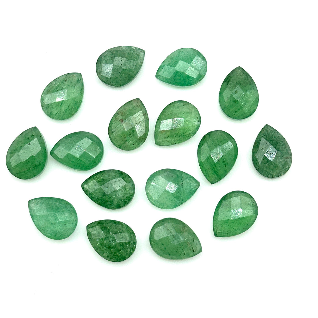 AAA+ Green Strawberry Pear Beads: Faceted Briolette Gemstone Pair (9x12 mm)