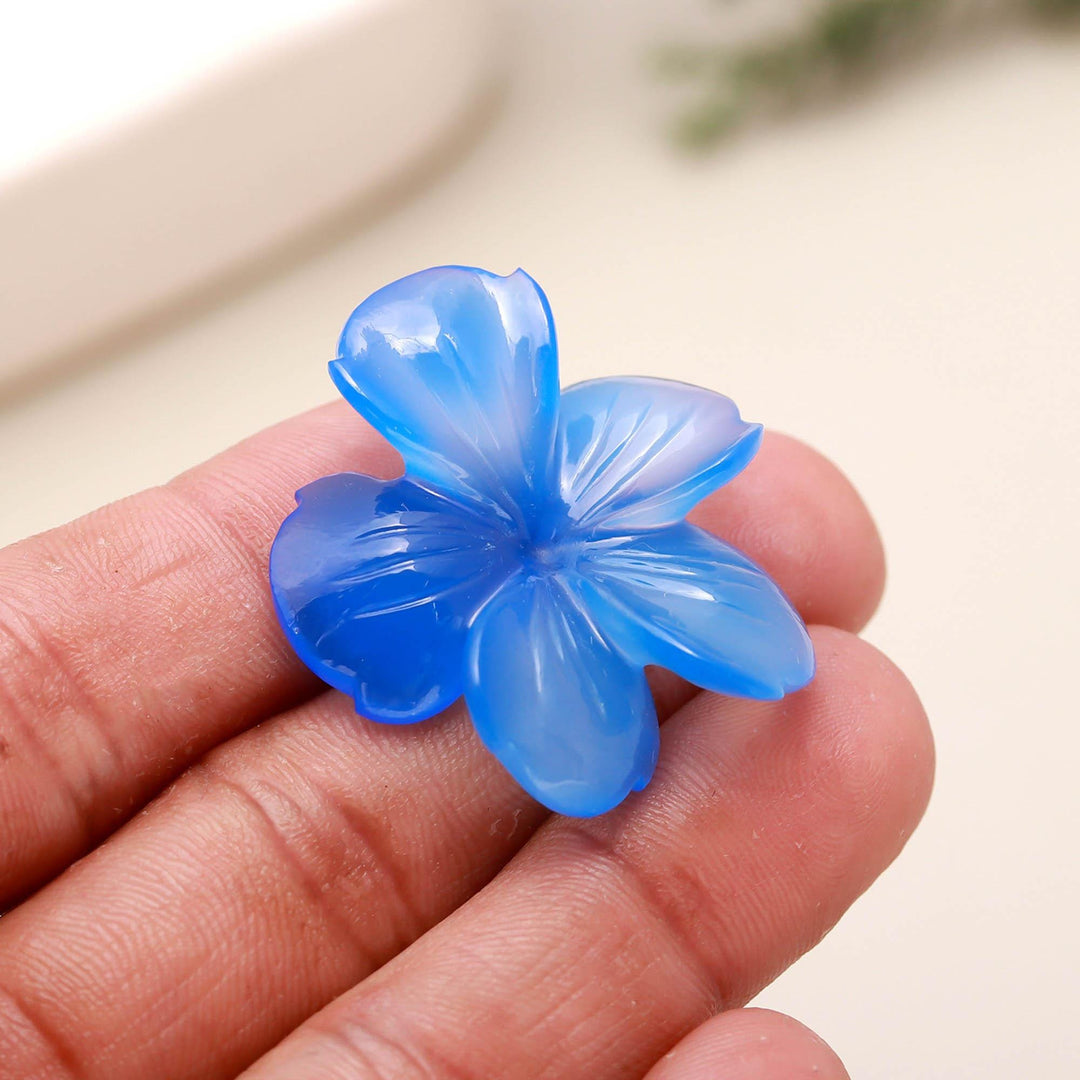 AAA Blue Chalcedony Carved Flower Shape Stone, Blue Chalcedony Handmade Flower Carving, 36 MM Beautiful Crafted Piece
