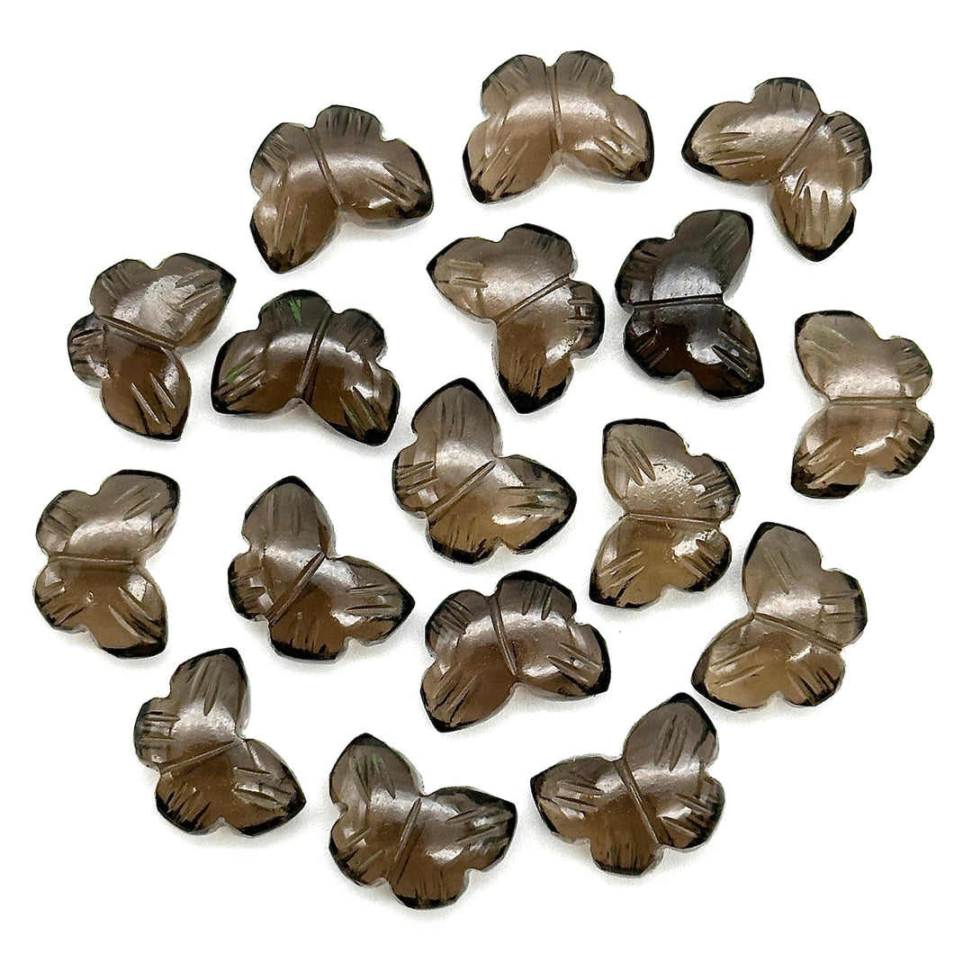 Natural Smokey Quartz Butterfly Shape Beads, Smokey Quartz Hand Carved Butterfly Briolettes, Gemstone Carvings, 13 MM Mini Butterfly Charm