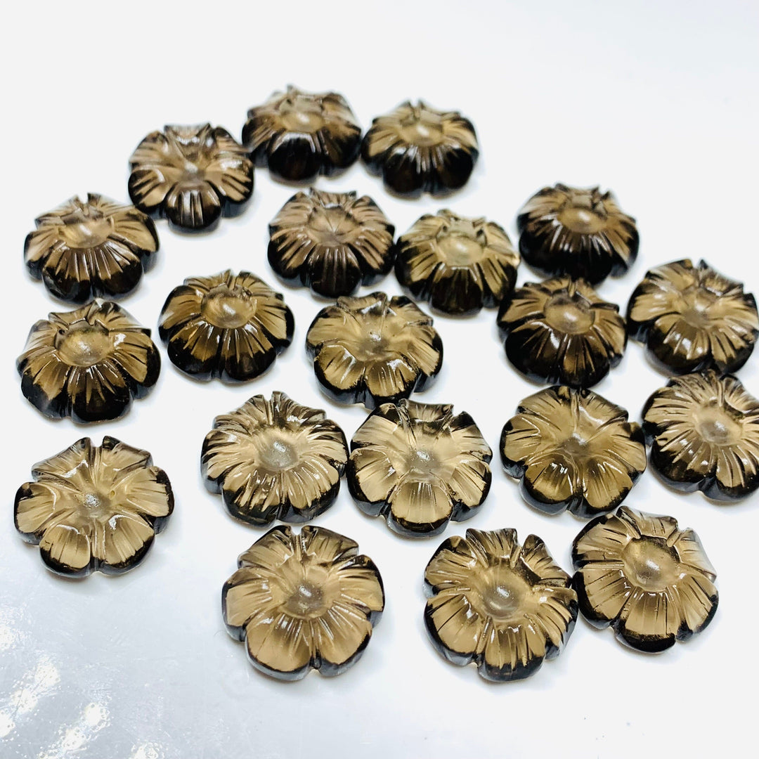 1,2,3,4 pcs Natural Smokey Quartz Flower Shape Carved Gemstone, Flower Shape Carving, Carved Gemstone For Jewellery 15 mm