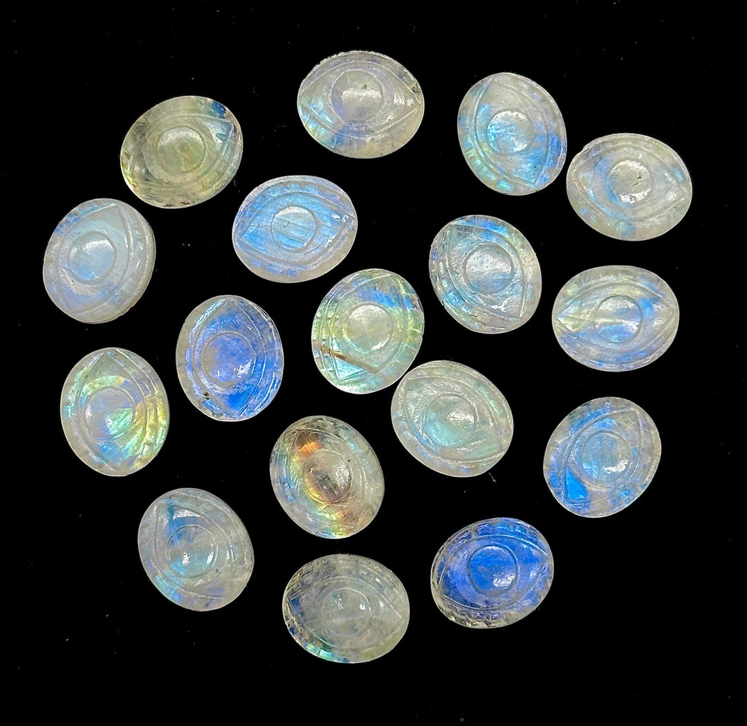 Flashy AAA Rainbow Moonstone Carved Evil Eye Briolettes, Natural Rainbow Moonstone Evil Eye Shape Charm Beads For Jewelry Making, 10X12MM