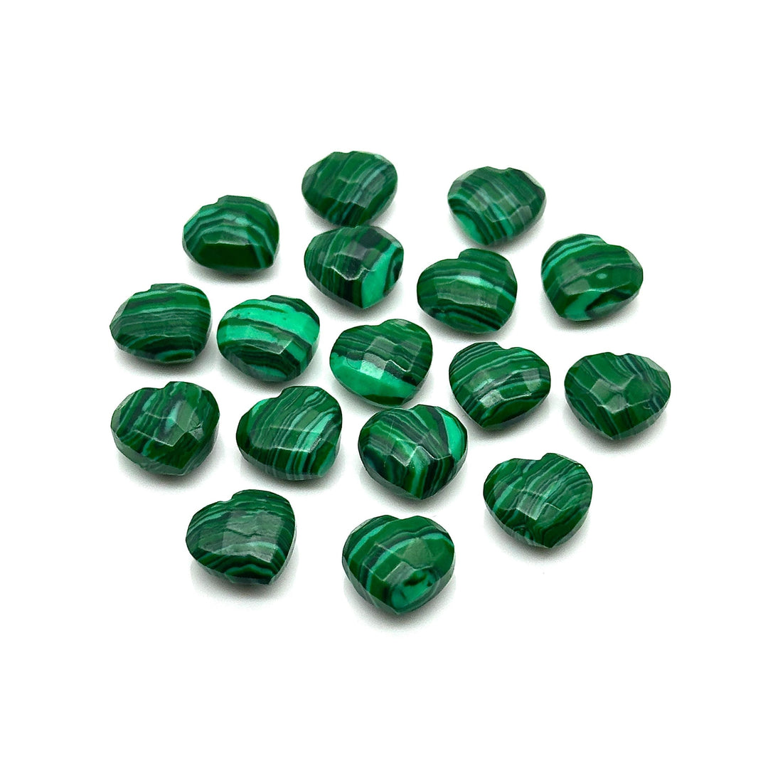 Faceted Malachite Heart Beads: Hand Carved 10mm Briolettes