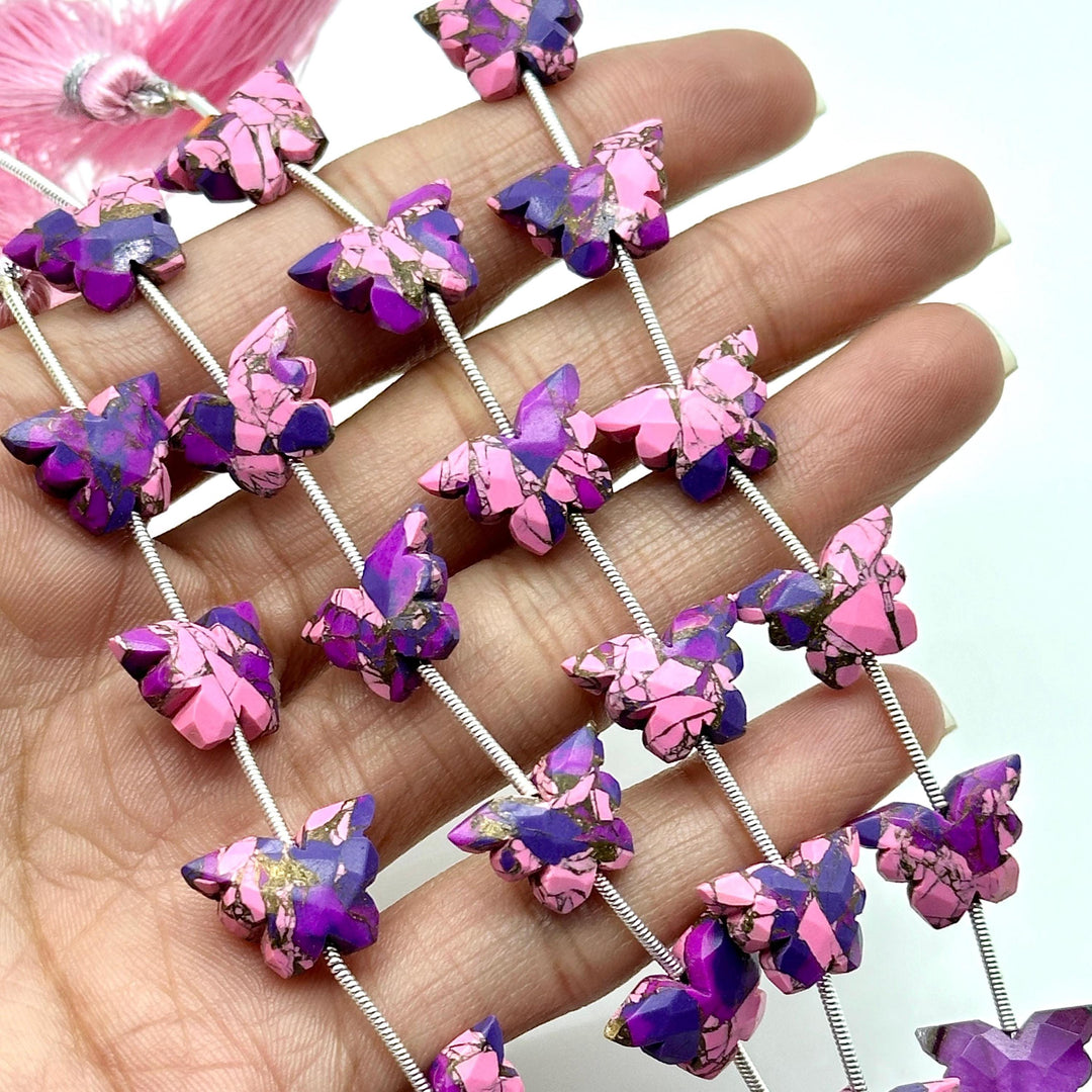 Pink, Purple Mohave Turquoise Butterfly Beads, AAA Turquoise Faceted Butterfly Gemstone Briolette's, Butterfly Charms For Jewelry 14x10 MM