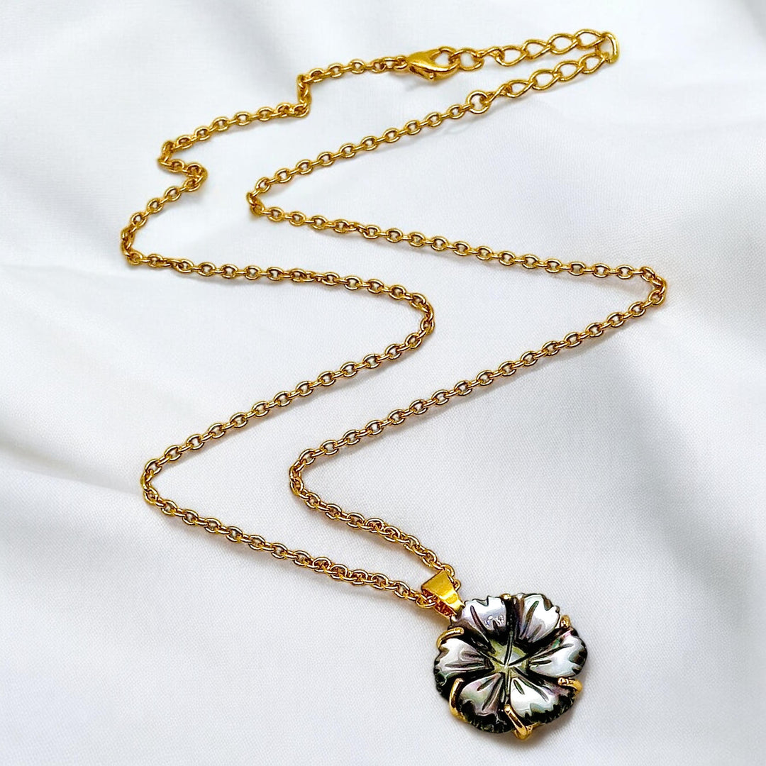 Gorgeous Carved Pearl Flower Pendant, Coffee Pearl Flower Necklace, Party Wear Pearl Necklace, 18 mm Flower, Wedding & Bridesmaid Necklace