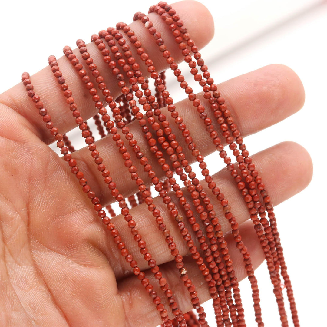 Natural Red Jasper Round Beads, Micro Faceted Jasper Mini Beads, 2 MM Beads for Jewelry, 13 Inches, Wholesale Beads