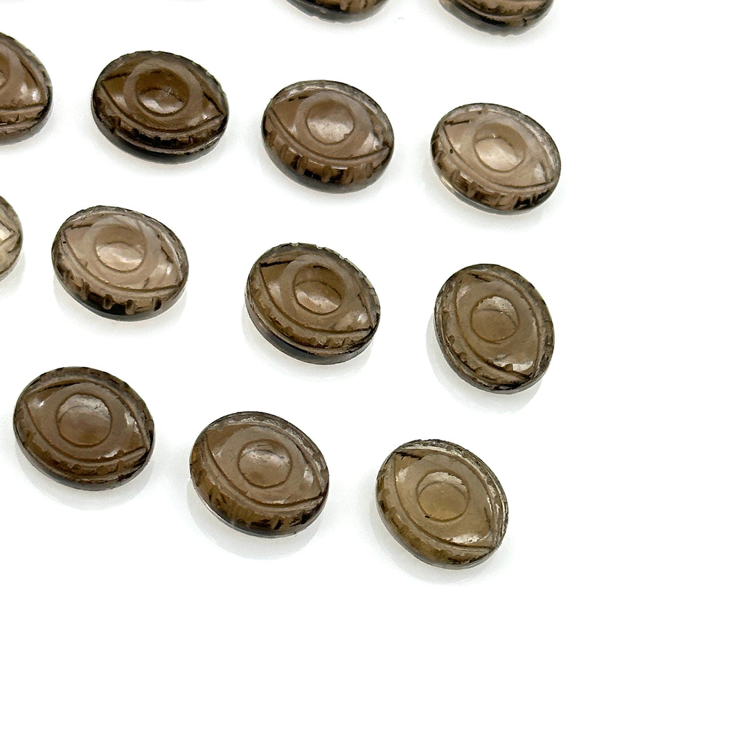 Natural Smokey Quartz Evil Eye Beads, Hand Carved Gemstone Beads, Loose Oval Eye Beads, Evil Eye Charm Beads, Loose Carving Beads 10X12 MM