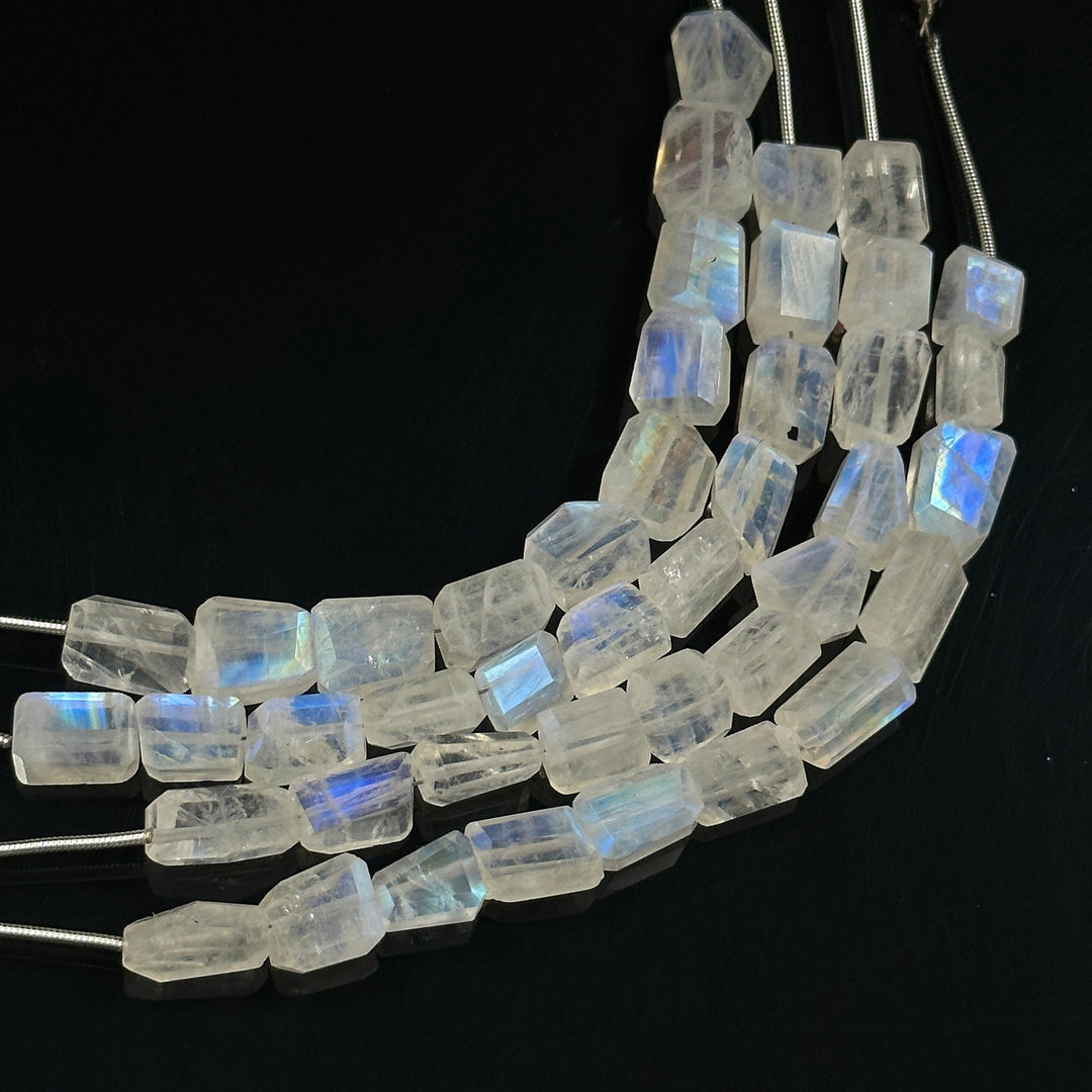 Flashy Rainbow Moonstone Tumble Shape Beads, Nuggets Shape Faceted Beads, 4" Strand, Blue Flashy Tumble Beads, Fancy Jewelry Making Beads