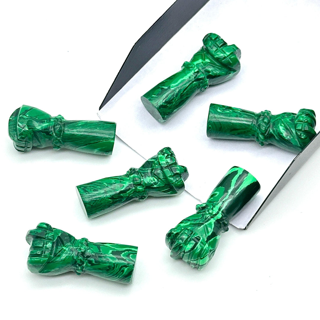 AAA Malachite Hand Shape Carving, Green Malachite Punch Shape Stone, 27 MM Loose Hand Fist Charm For Jewelry Making, Hamsa Charms Beads