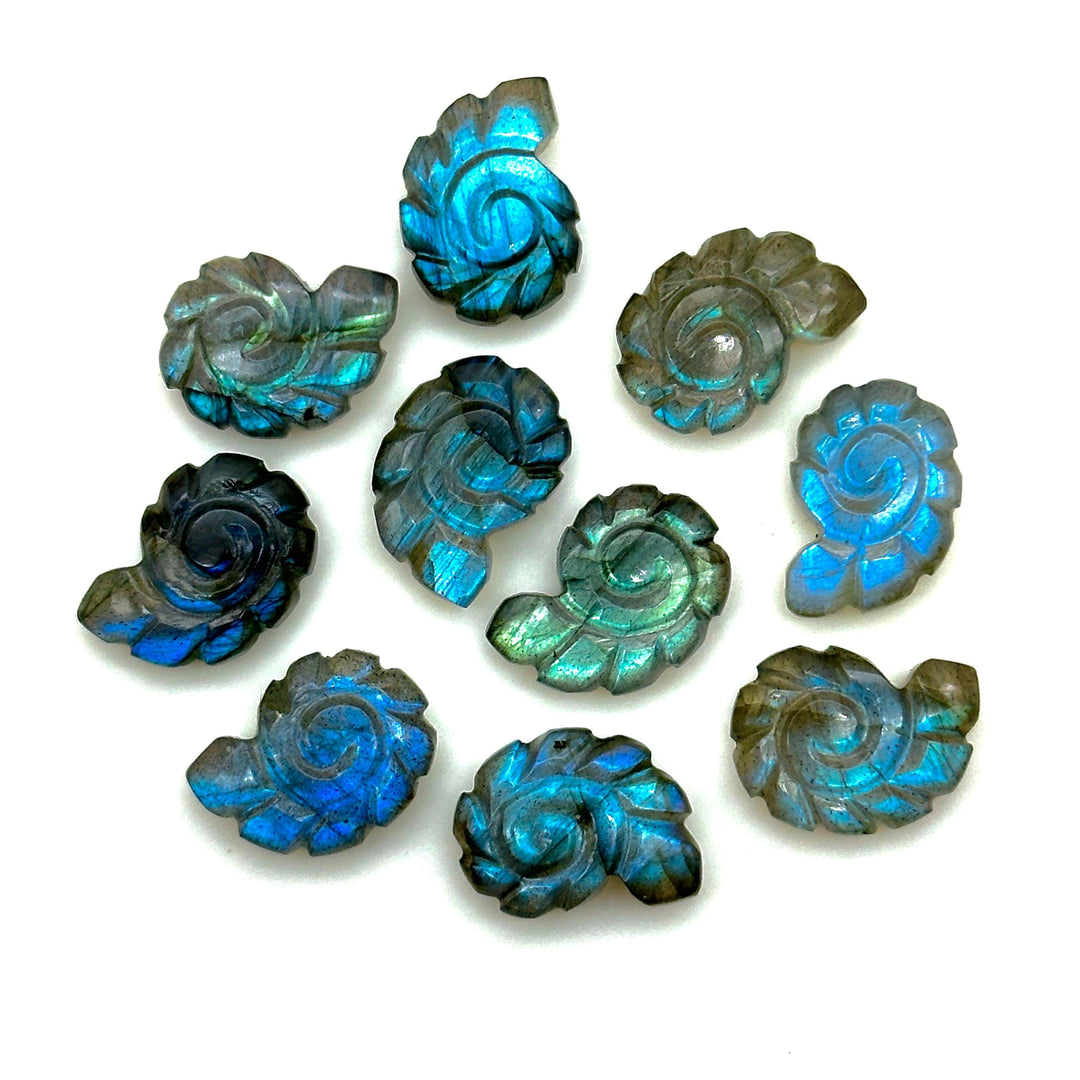 AAA Flashy Labradorite Carved Shell Beads, Hand Carved Snail Shell Shape Gemstone, Seashell Charm, 16 MM Seashell Beads For Jewelry Making
