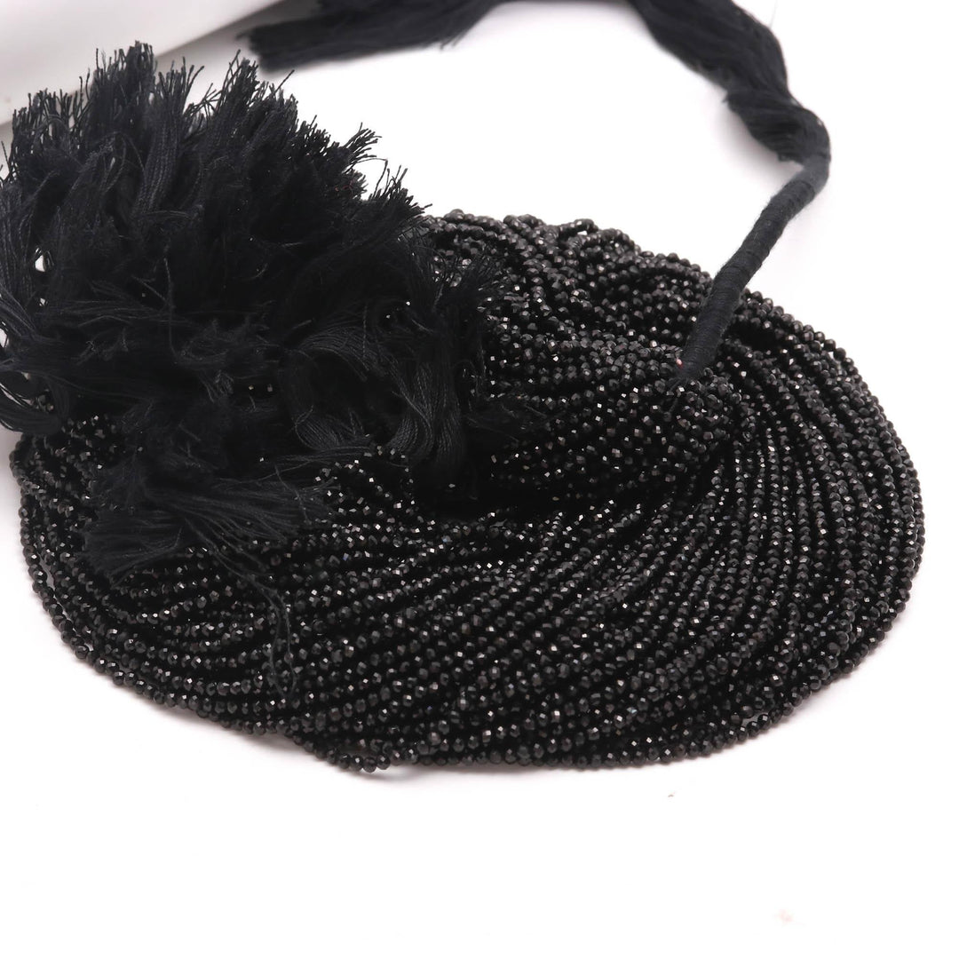 Black Tourmaline Faceted Round Beads, Natural Black Tourmaline Micro Beads, 2 MM Beads for Jewelry Making, 13 Inches, Wholesale Beads