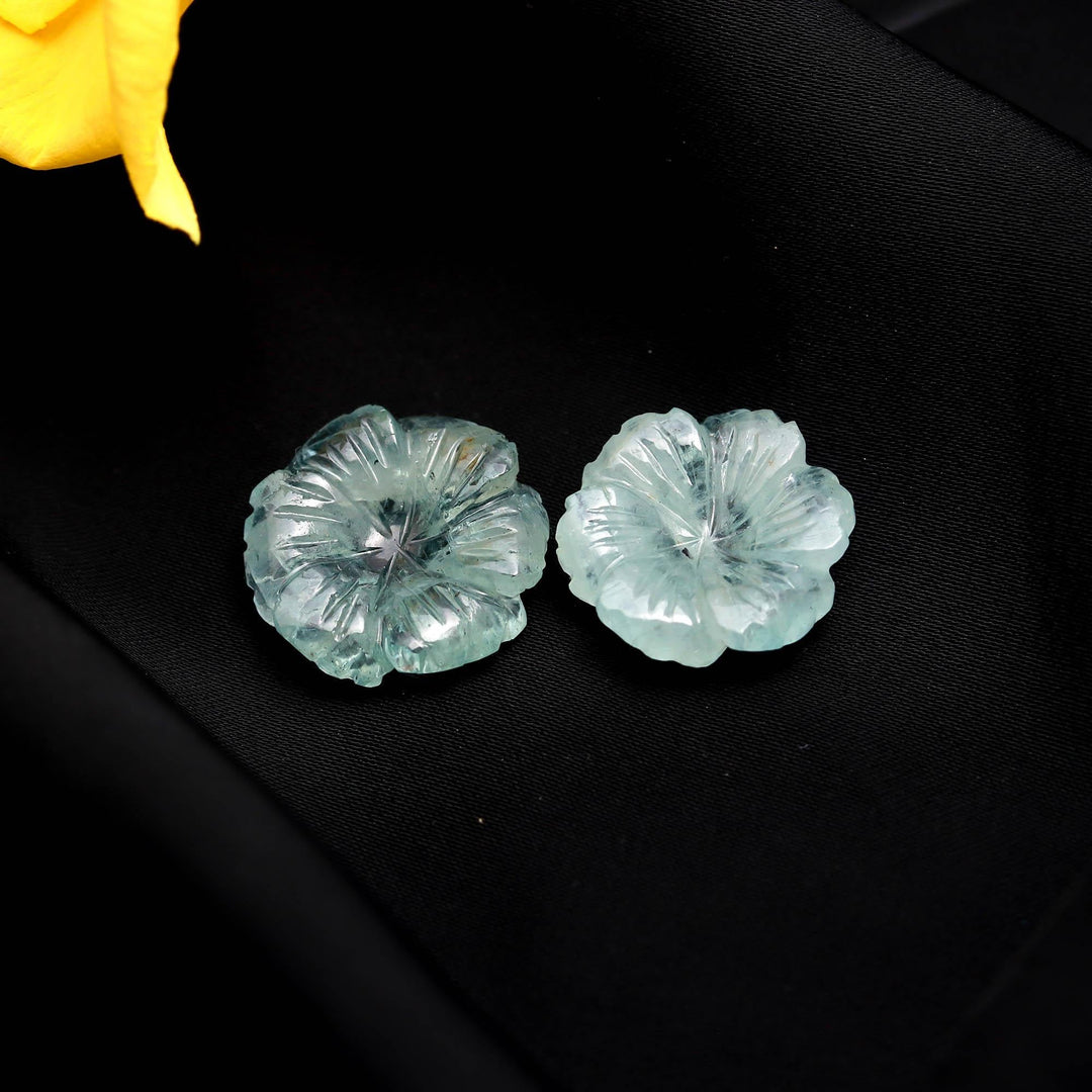 Natural Aquamarine Overlapped Flower Shape Stone, Hand Carved Aquamarine Flower Gemstone for Jewelry Making, 20 MM Crystal Gifts