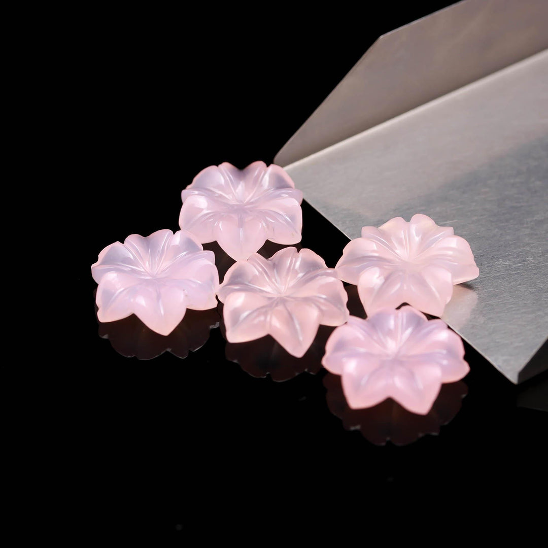 Pink Chalcedony Flower Shape Gemstone, Flower Shape Carving, Hand Carved Flower, 18 MM, Floral Carved Beads for Jewelry