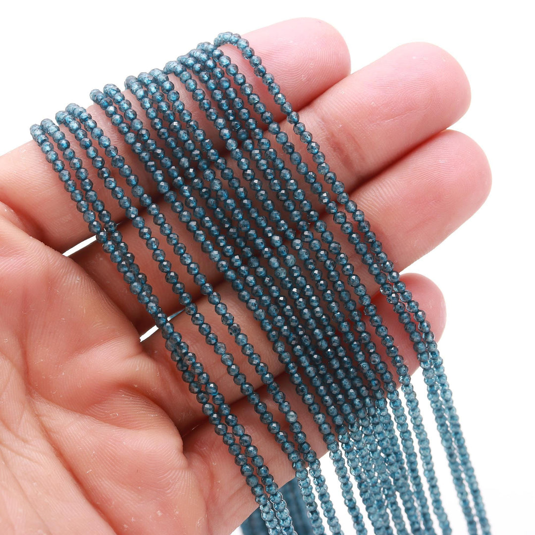 AAA London Blue Topaz Faceted Round Beads, Blue Topaz Coated Micro Faceted Beads, 2 MM Topaz Beads for Jewelry, 12.5 Inches, Wholesale Beads