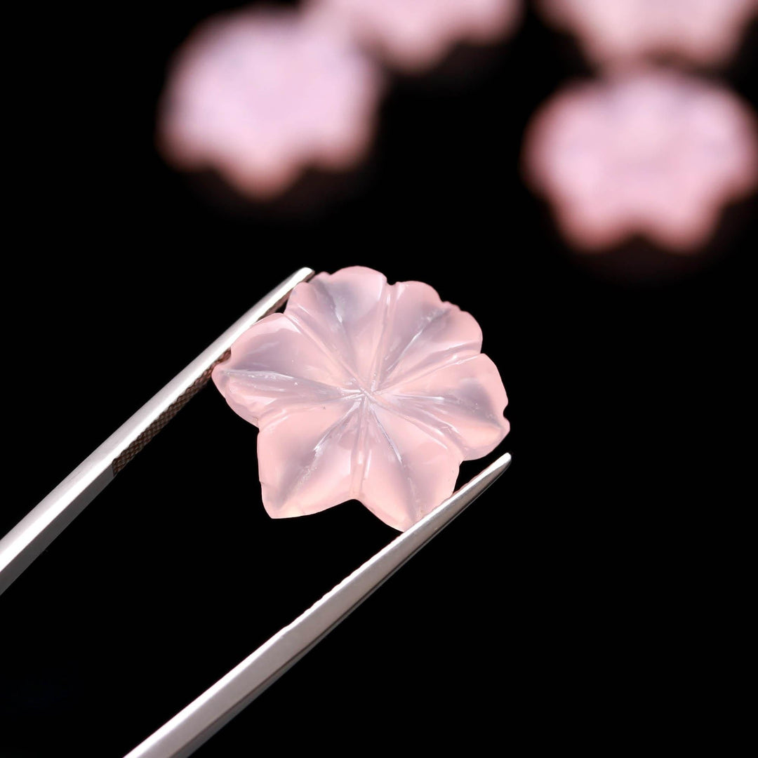 Pink Chalcedony Flower Shape Gemstone, Flower Shape Carving, Hand Carved Flower, 18 MM, Floral Carved Beads for Jewelry
