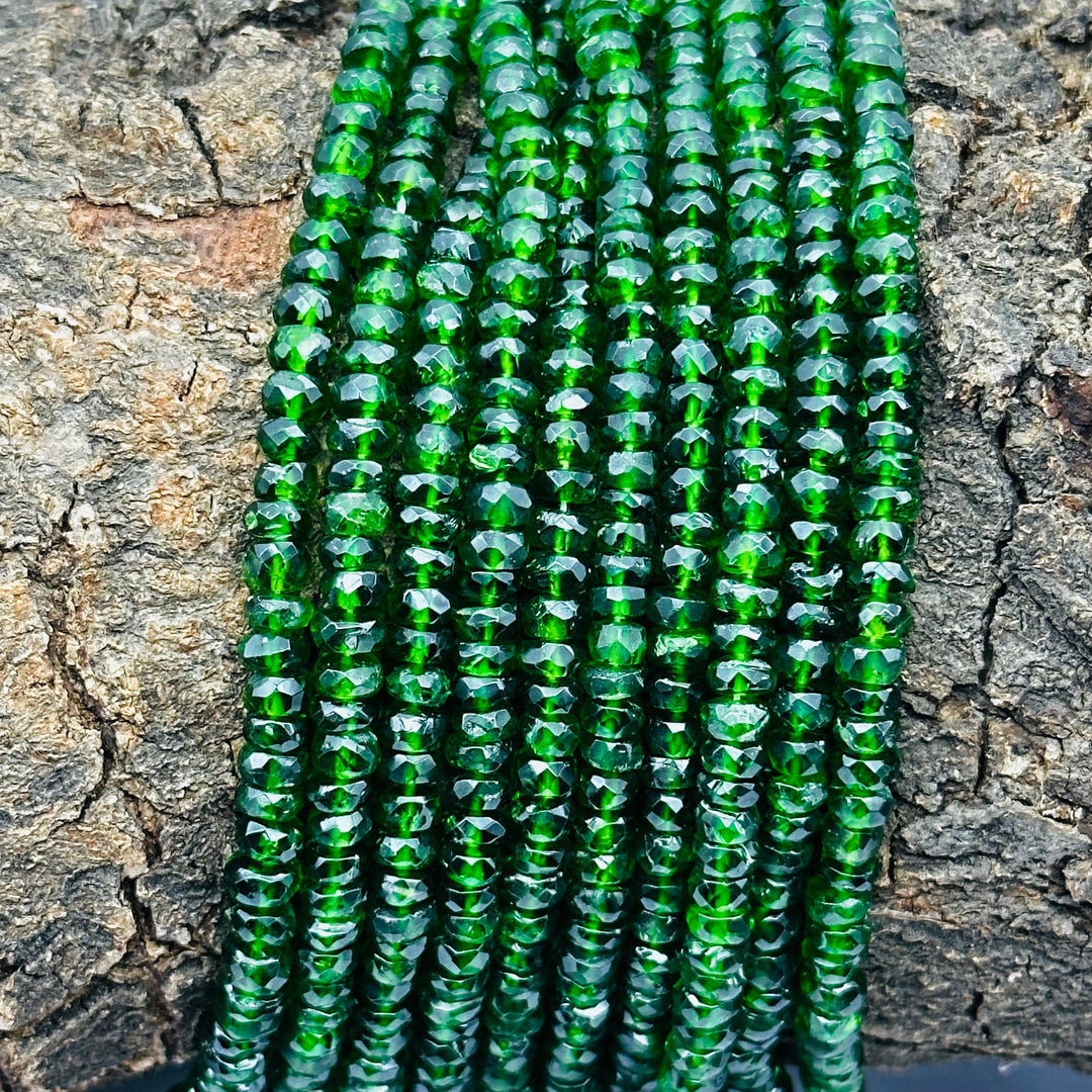 Chrome Diopside Faceted Rondelle Beads: Natural Green Gemstone, 3-4mm approx