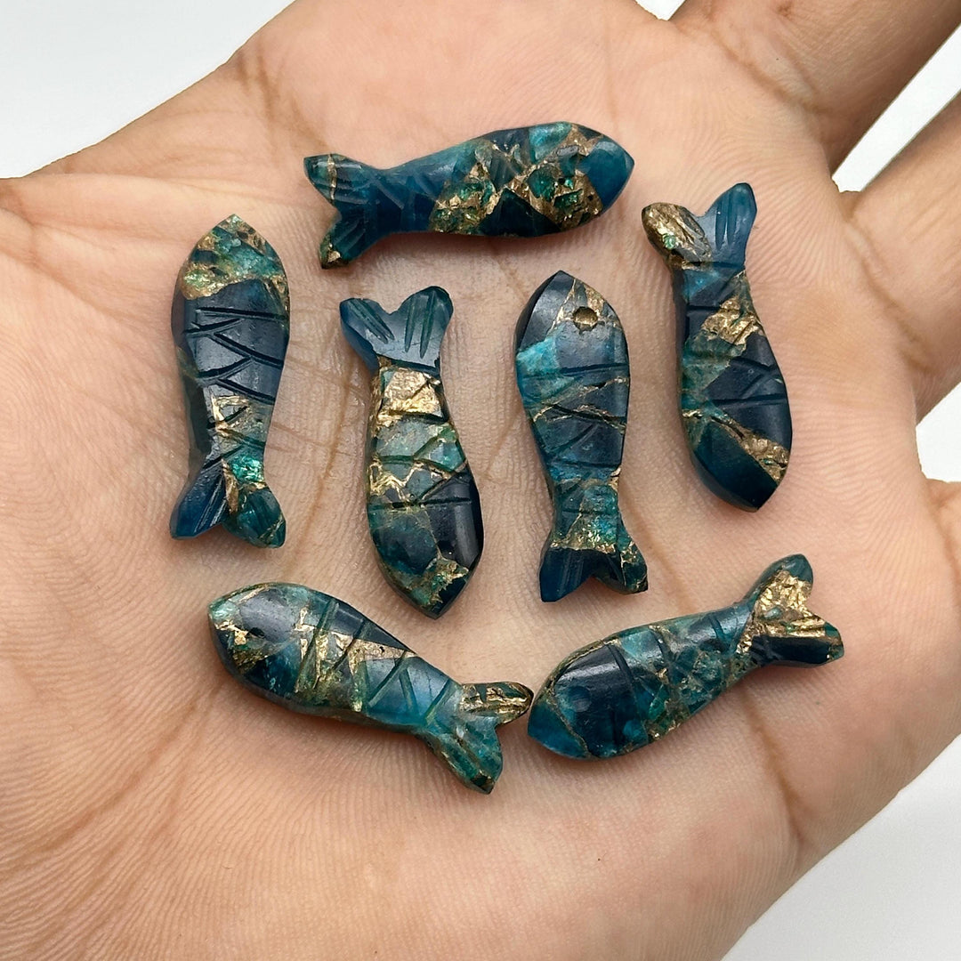 Carved Neon Copper Turquoise Fish Charm: 25mm Jewelry Briolette