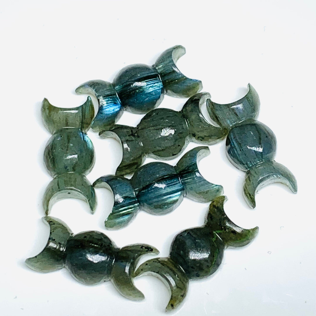 Natural Labradorite Hand Carved Triple Moon Shape Beads, Flashy Labradorite Candy Shape Gemstone, Triple Moon Beads 22 MM