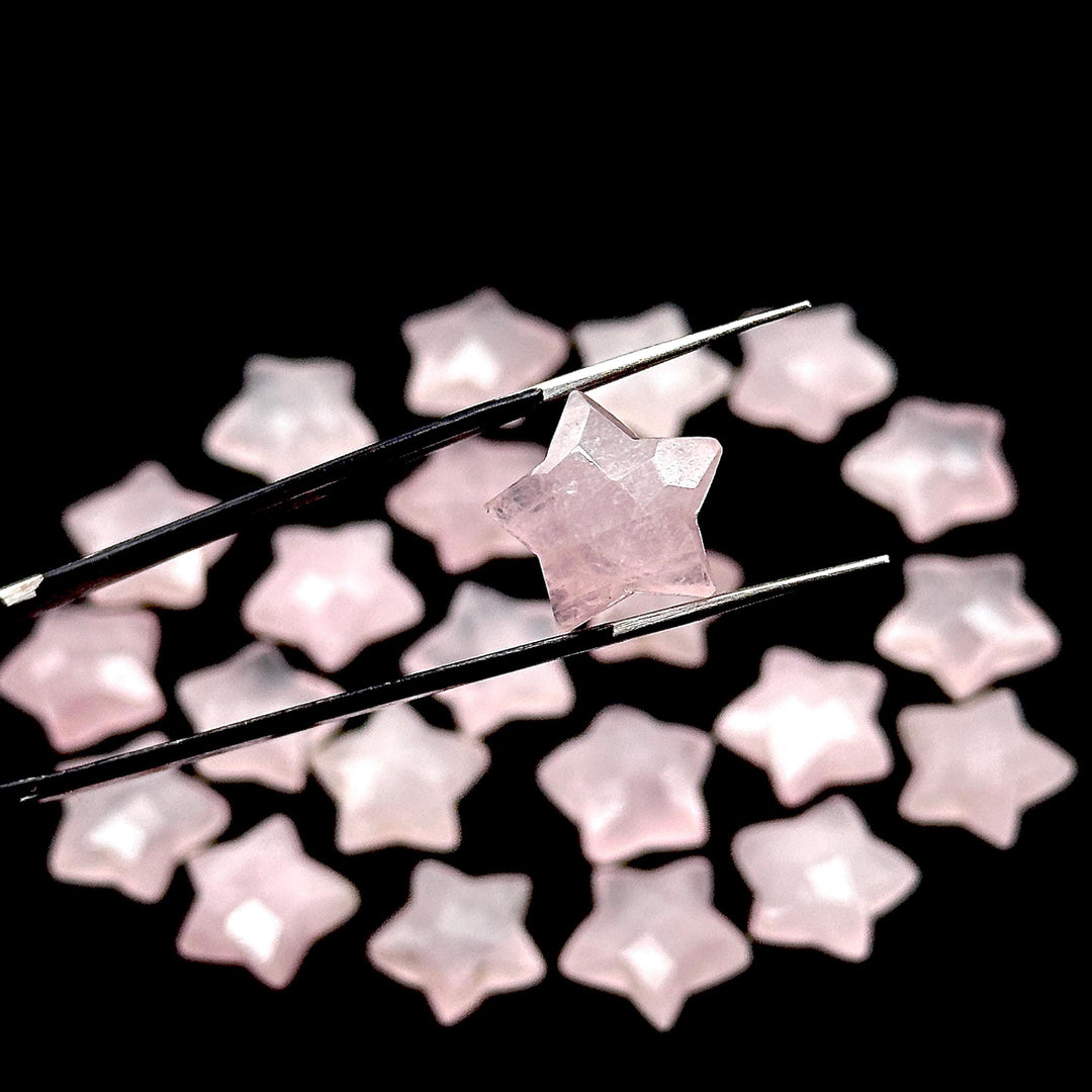 AAAA Rose Quartz Star Shape Briolettes, Natural Rose Quartz Star Gemstone for Jewelry Making, Faceted Pink Quartz Star Charms, 15 MM