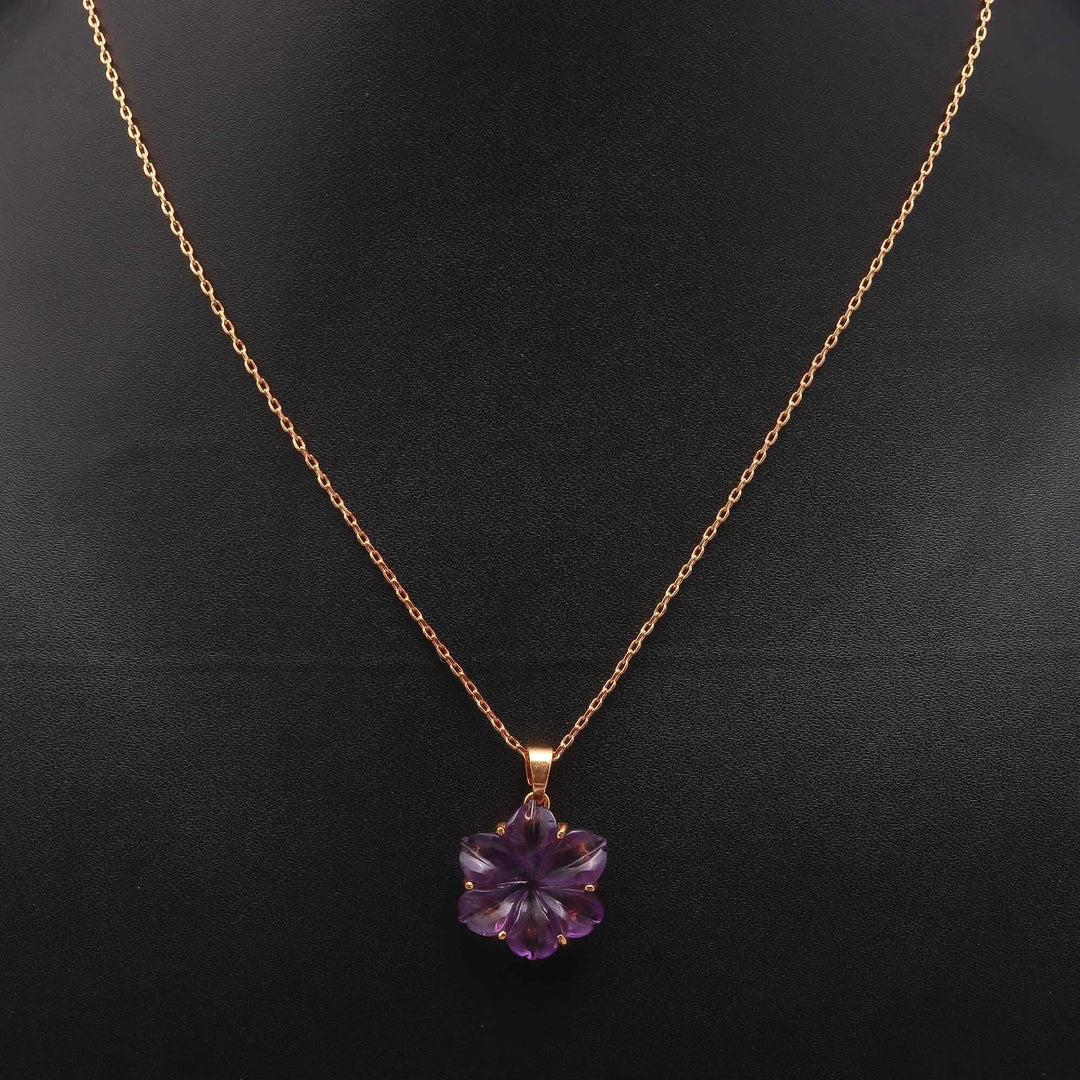 Carved Amethyst Flower Pendant: Sterling Silver Boho Necklace, February Birthstone