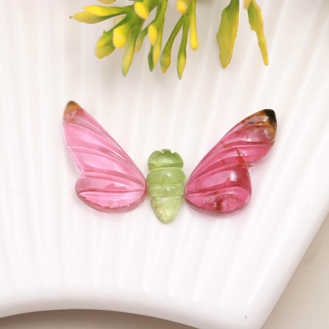 Carved Tourmaline Butterfly Beads: AAA Grade, Multi-Color, 19-10mm