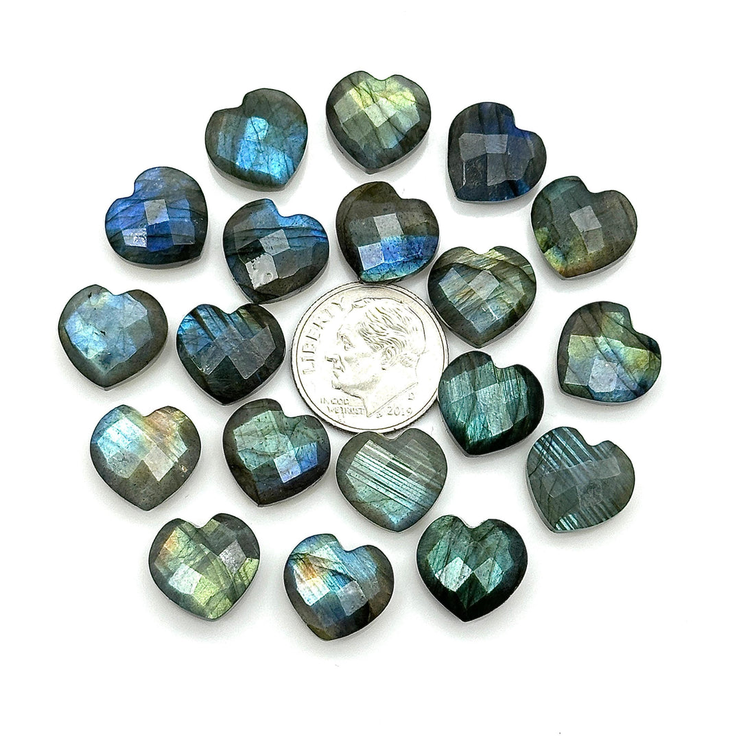 Labradorite Heart Briolette: Faceted Gemstone Charm, 12mm