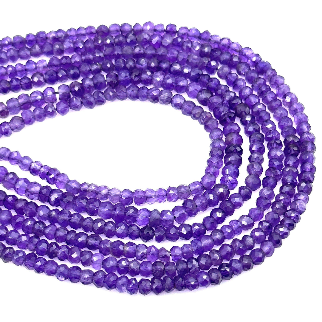Natural Amethyst Faceted Rondelle Beads, Amethyst Faceted Jewelry Making Loose Beads, Purple Amethyst Crystals, 4 MM Wholesale Crafts Beads