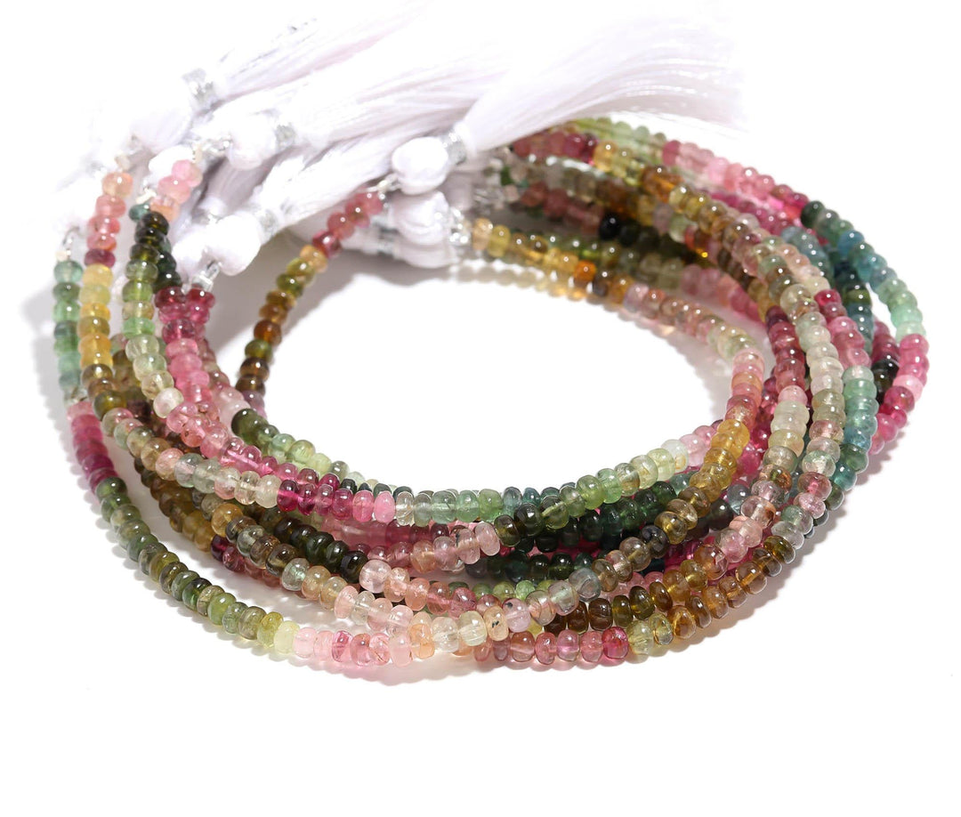 Watermelon Tourmaline Smooth Rondelle Beads, Natural Multi Tourmaline Plain Rondelle Wholesale Beads for Jewelry Making, 4 MM 8 Inches