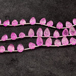 Load image into Gallery viewer, Pretty Pink Topaz Coated Leaf Shape Beads, Pink Died Carved Leaf Briolette's, Hand Carved Beads For Jewelry 8-11 mm, 8" Strand Loose Beads