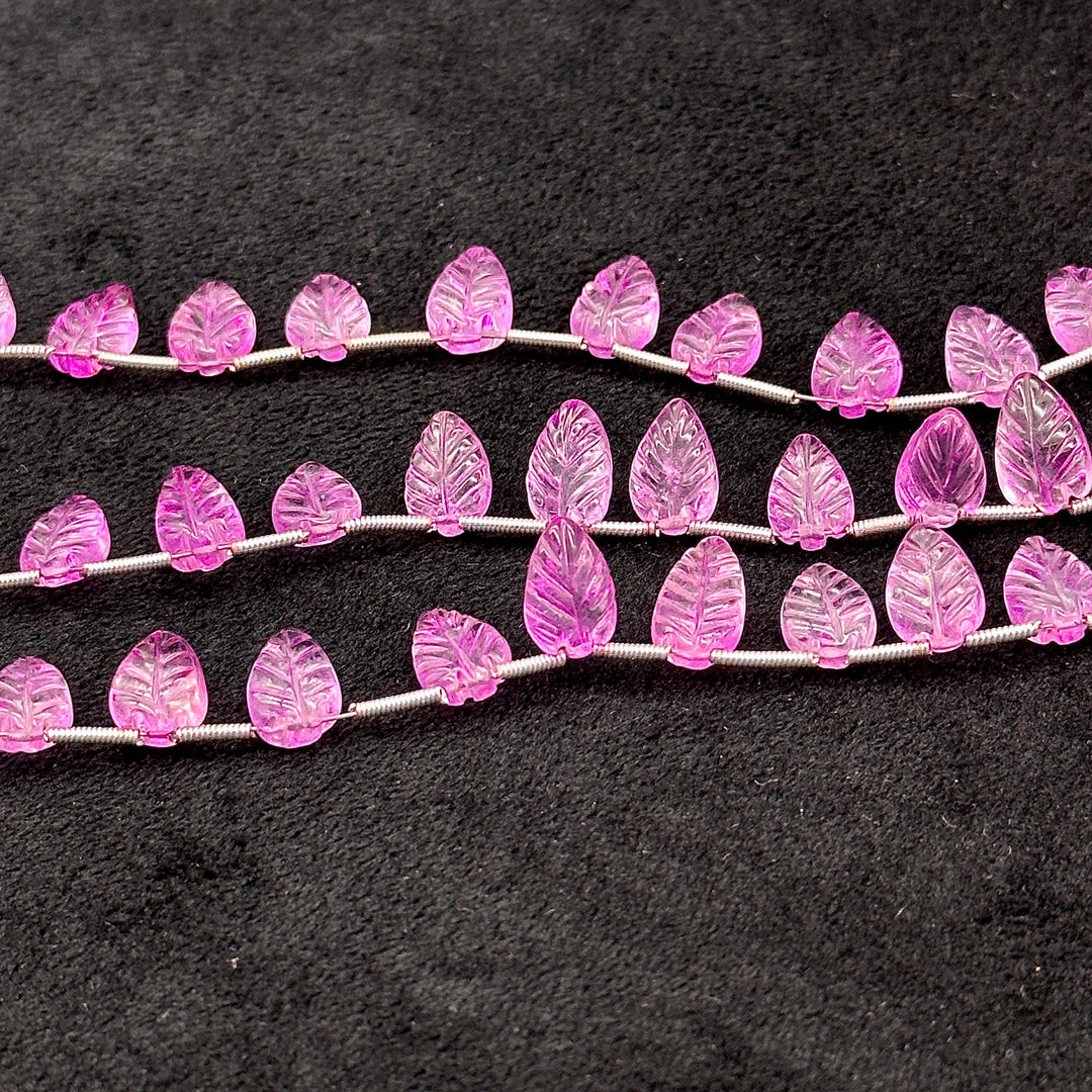 Pretty Pink Topaz Coated Leaf Shape Beads, Pink Died Carved Leaf Briolette's, Hand Carved Beads For Jewelry 8-11 mm, 8" Strand Loose Beads